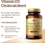 Solgar Vitamin D3 125mcg (5000 IU), 100 Softgels