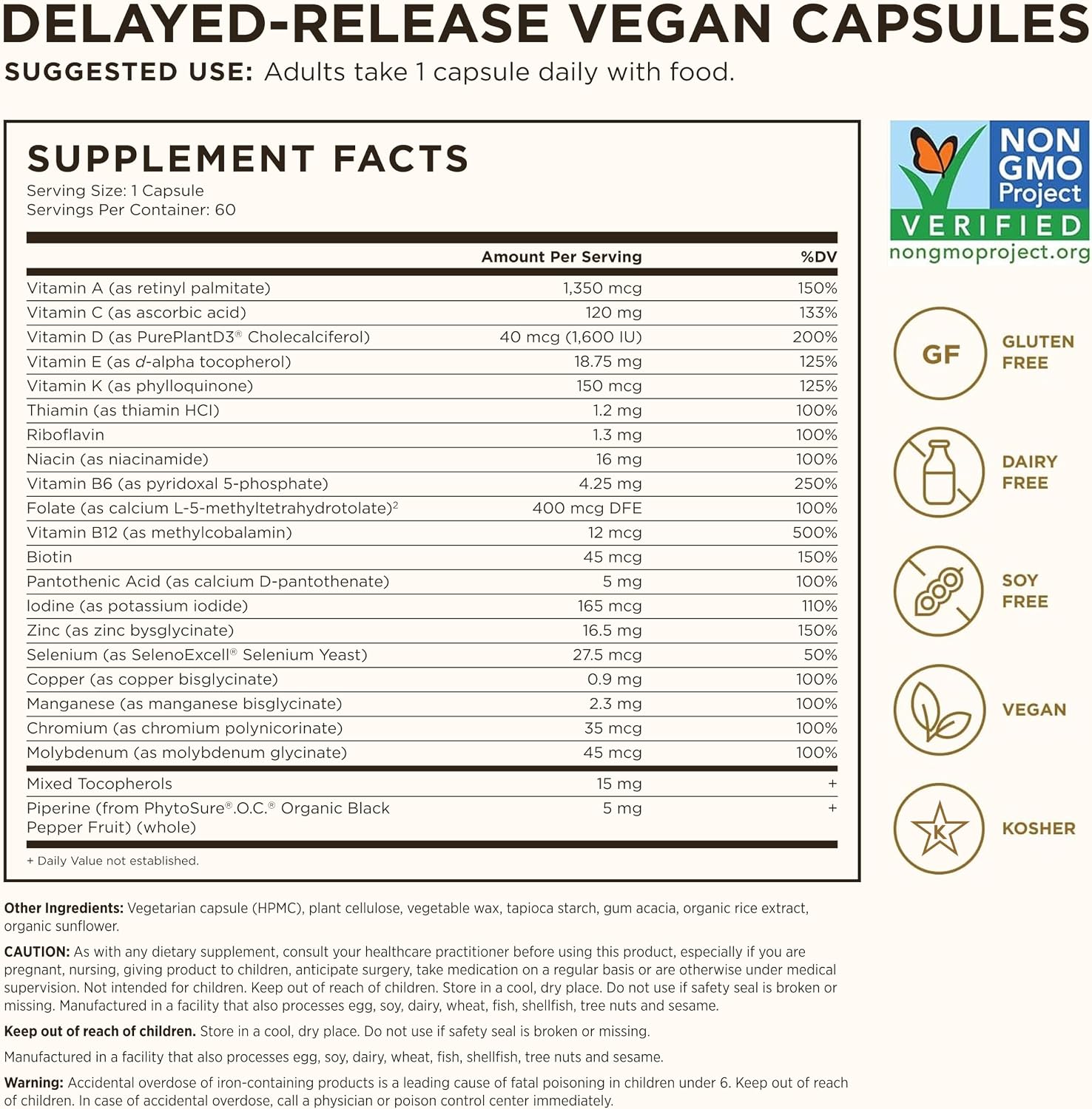 Supplement facts panel showing serving details