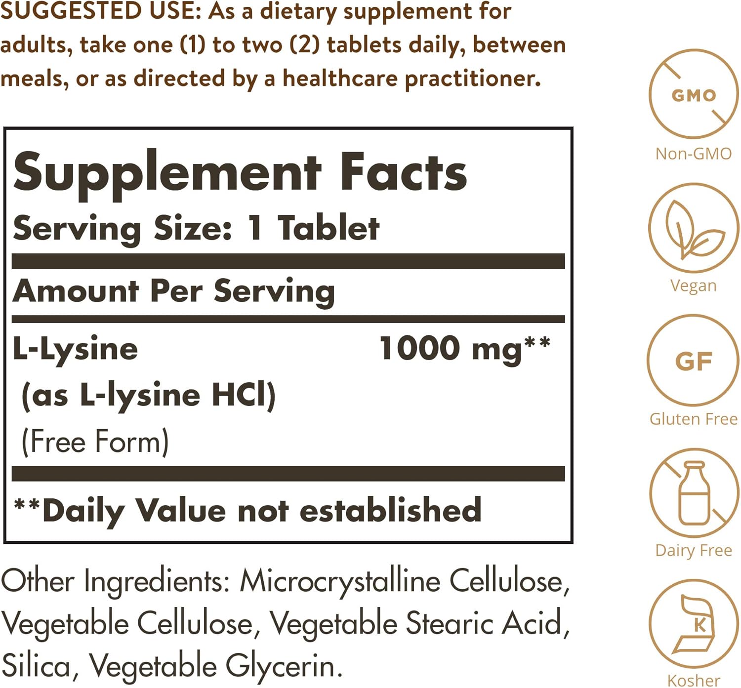 Solgar L-Lysine 1000mg, 100 Tablets