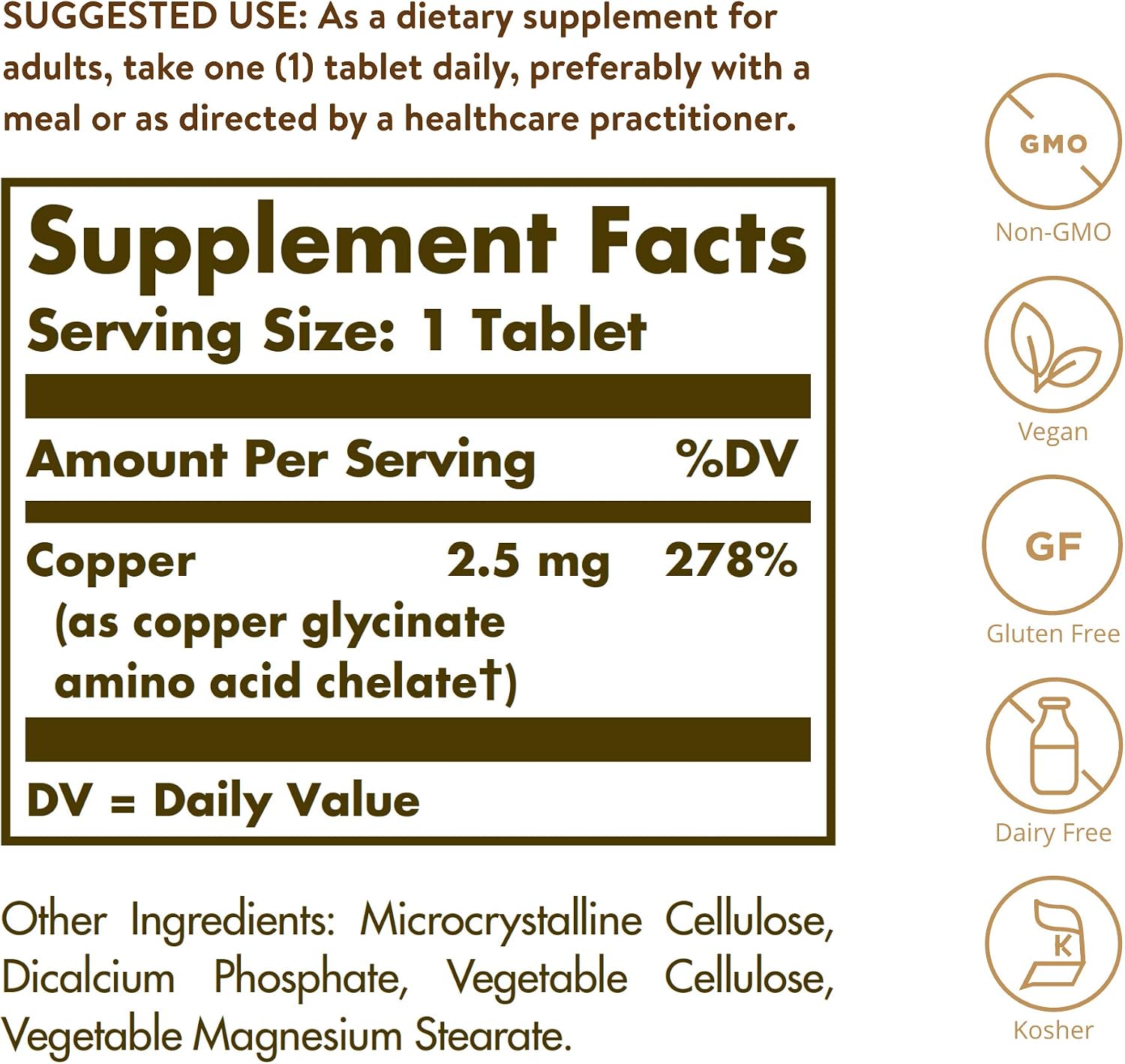 Solgar Chelated Copper, 100 Tablets