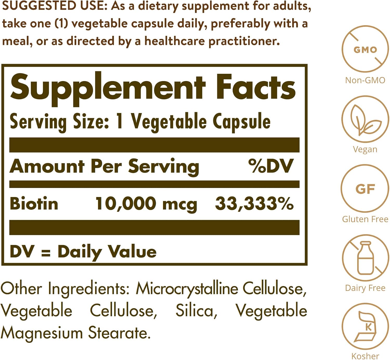 Solgar Biotin 10,000mcg, 120 Vegetable Capsules