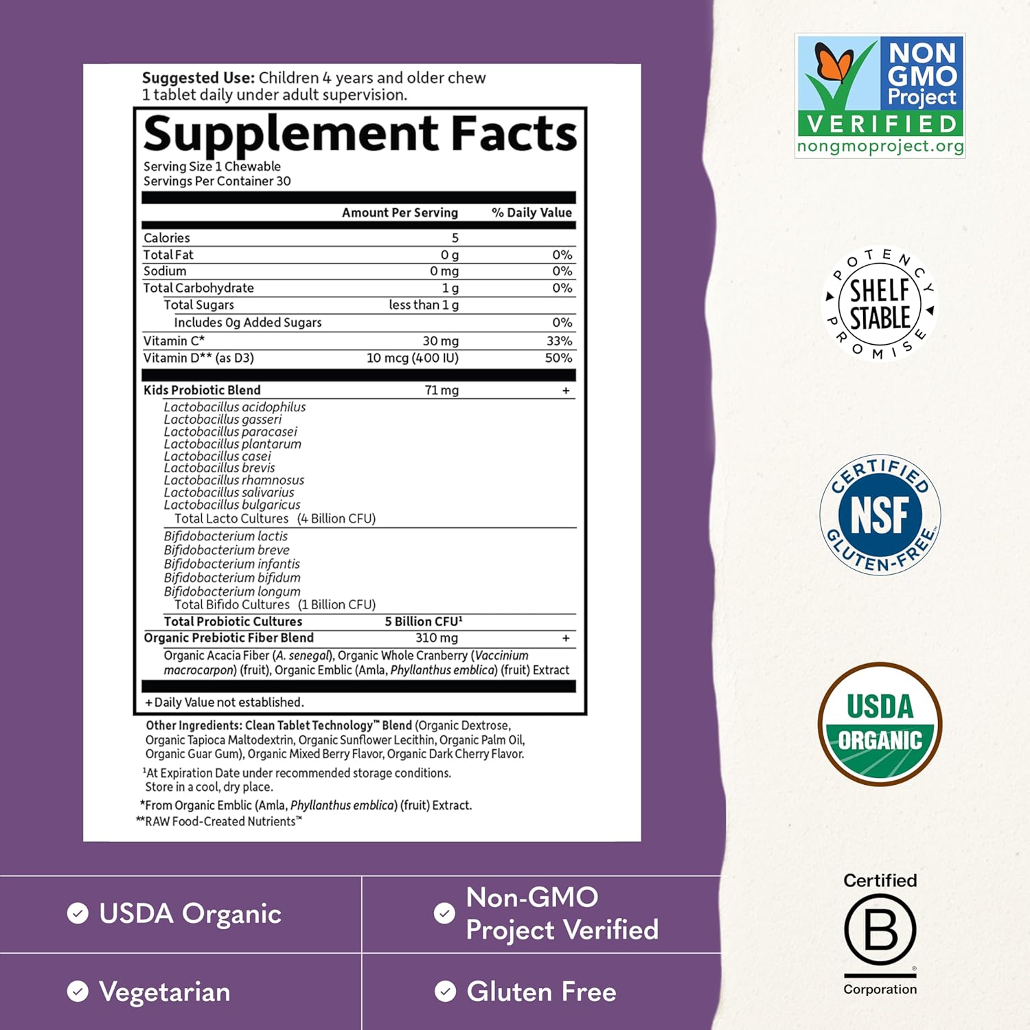 Garden of Life Dr. Formulated Probiotics Organic Kids+, Cherry, 30 Chewables