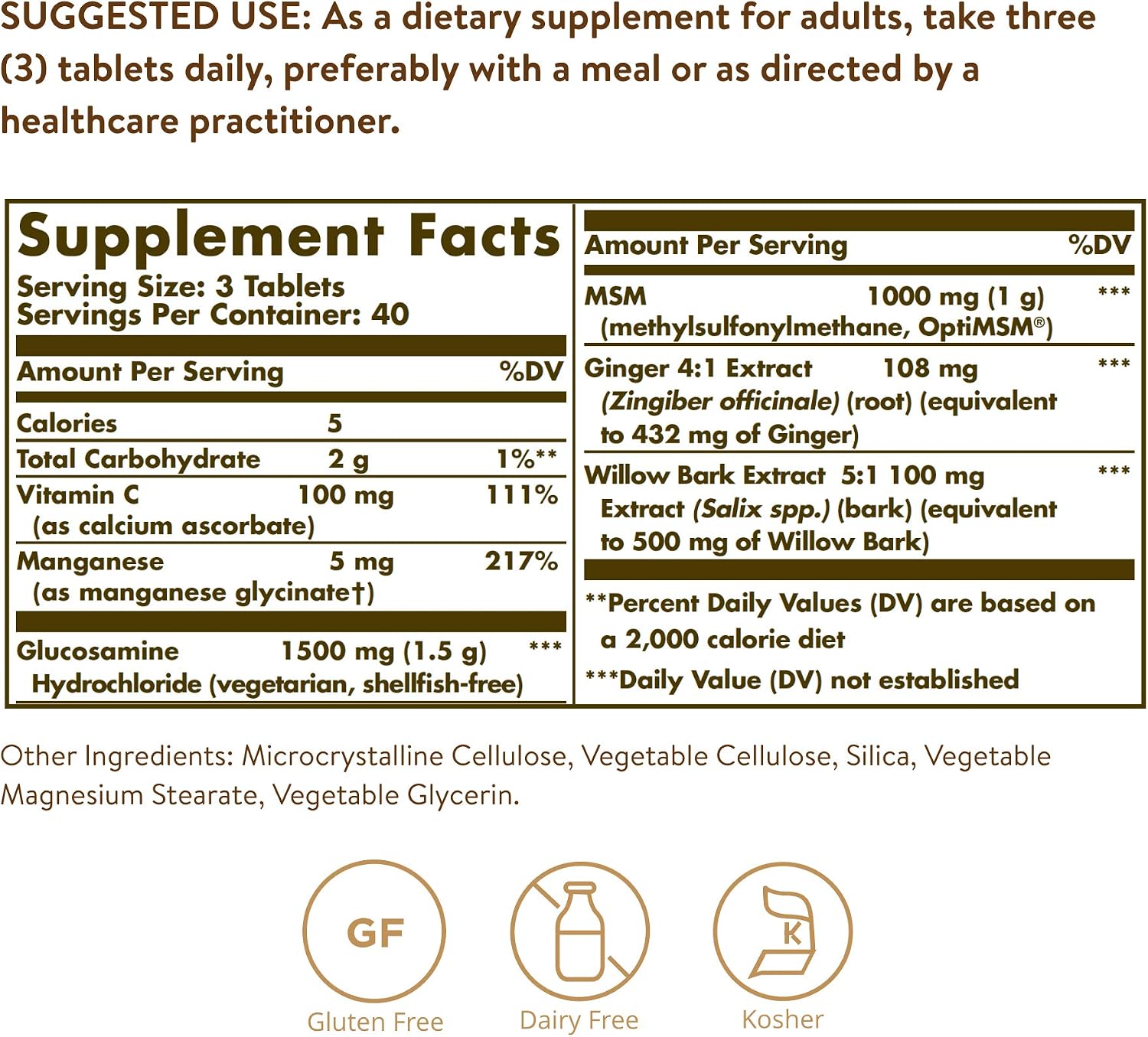 Solgar Glucosamine MSM Complex, 120 Tablets