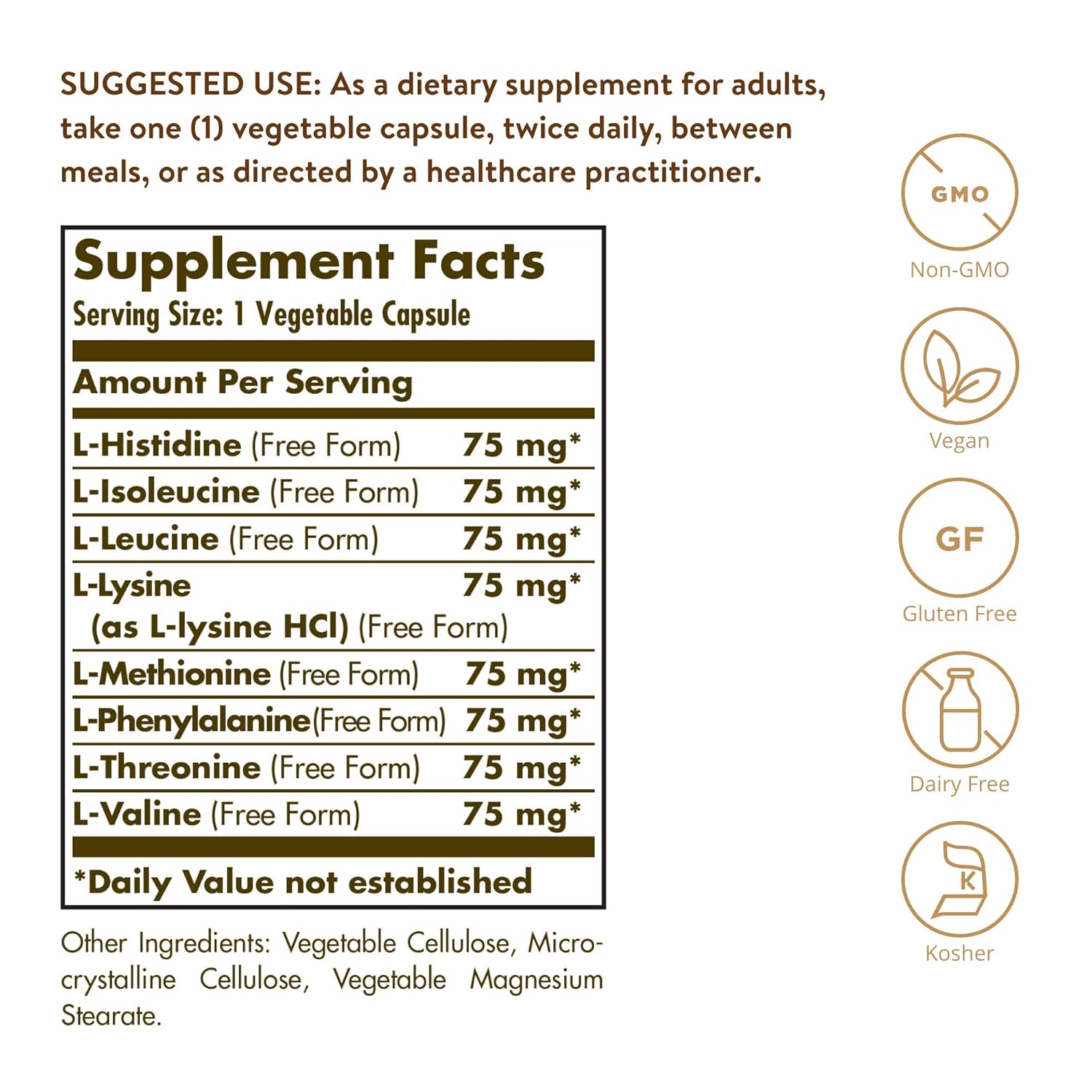 Supplement facts panel showing serving details