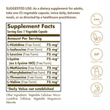 Supplement facts panel showing serving details