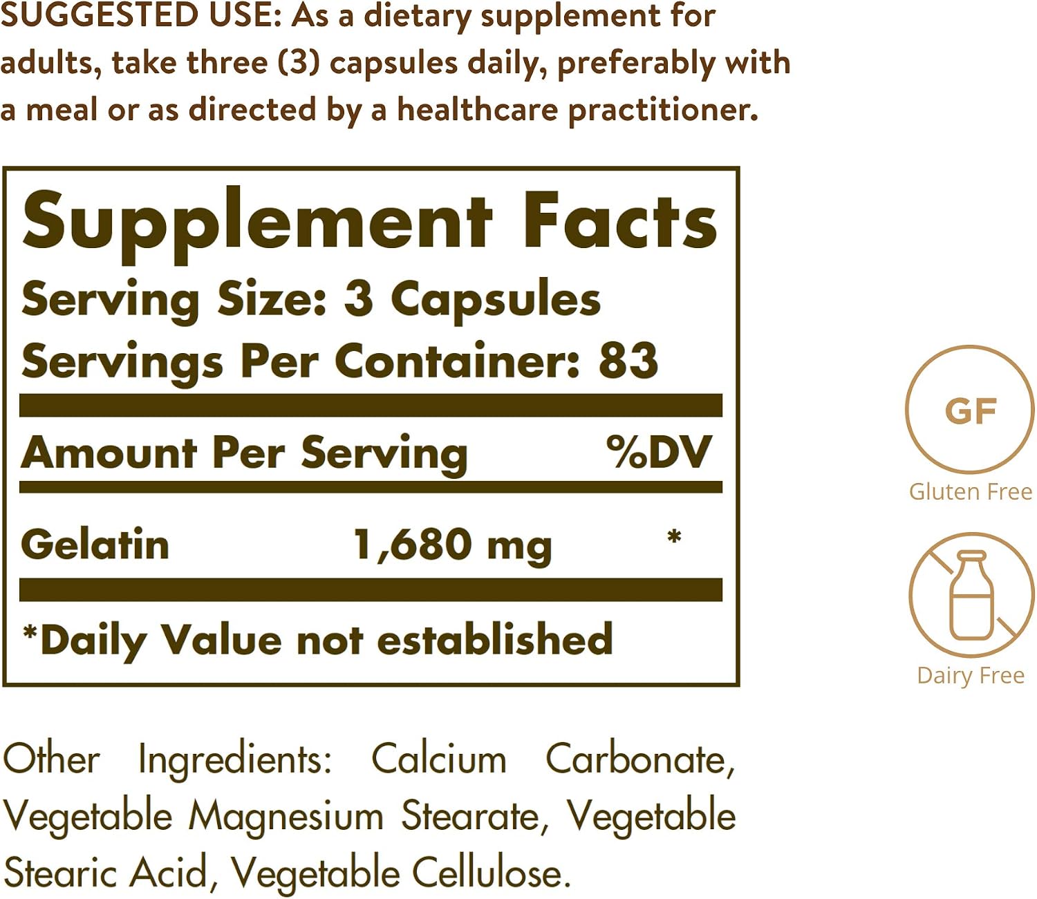 Solgar Gelatin, 250 Capsules