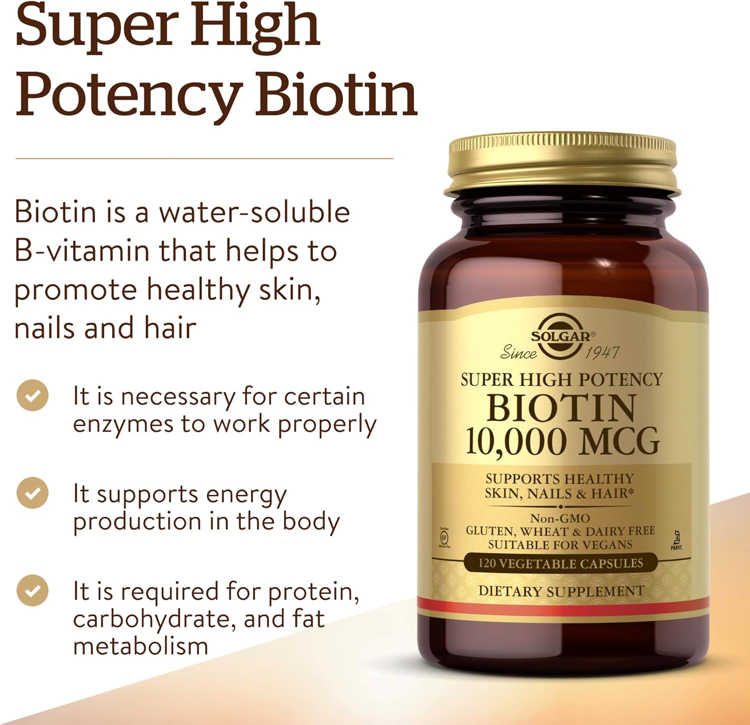 Solgar Biotin 10,000mcg, 120 Vegetable Capsules
