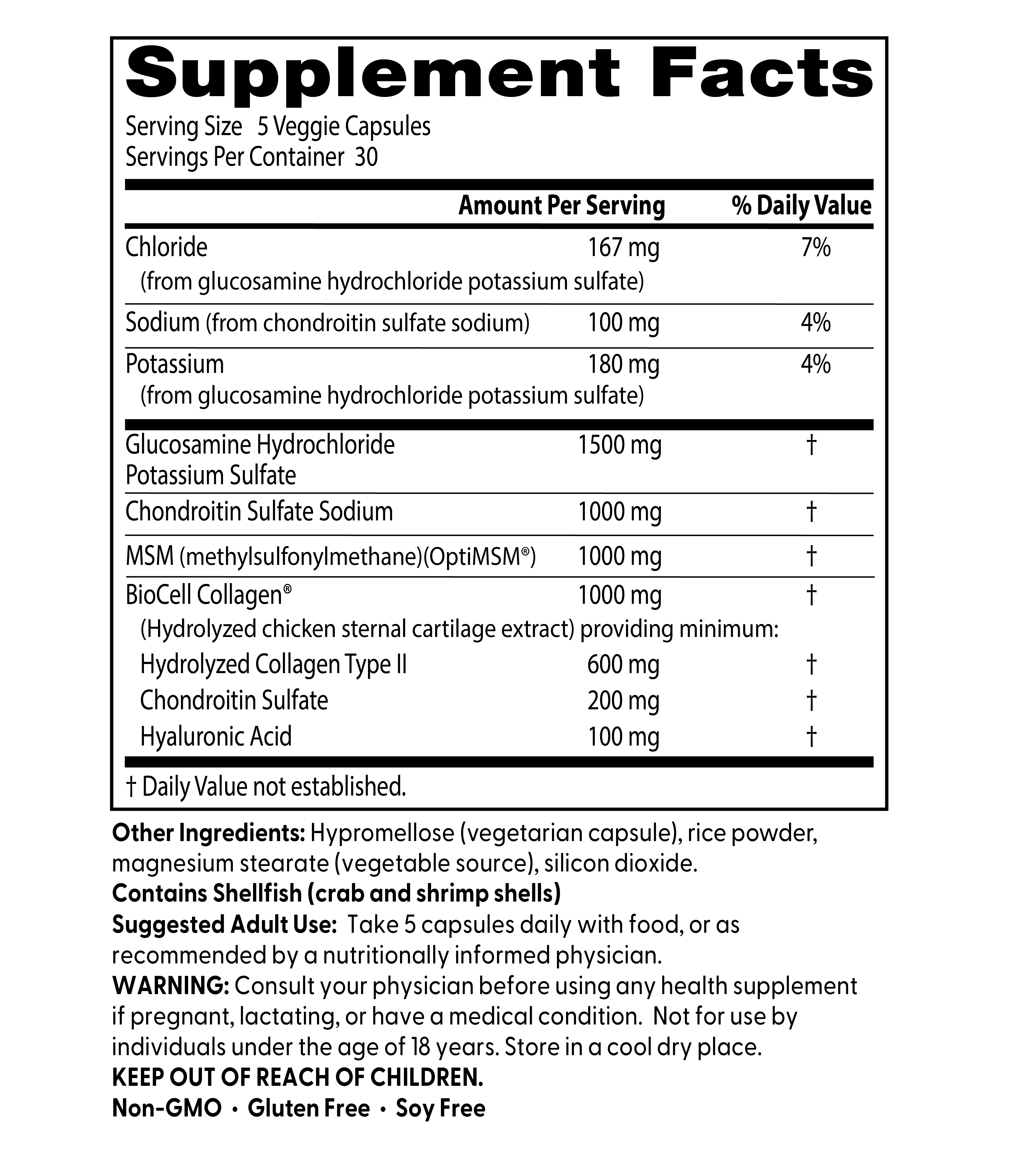 Doctor's Best Glucosamine Chondroitin MSM Hyaluronic Acid 150ct - side panel
