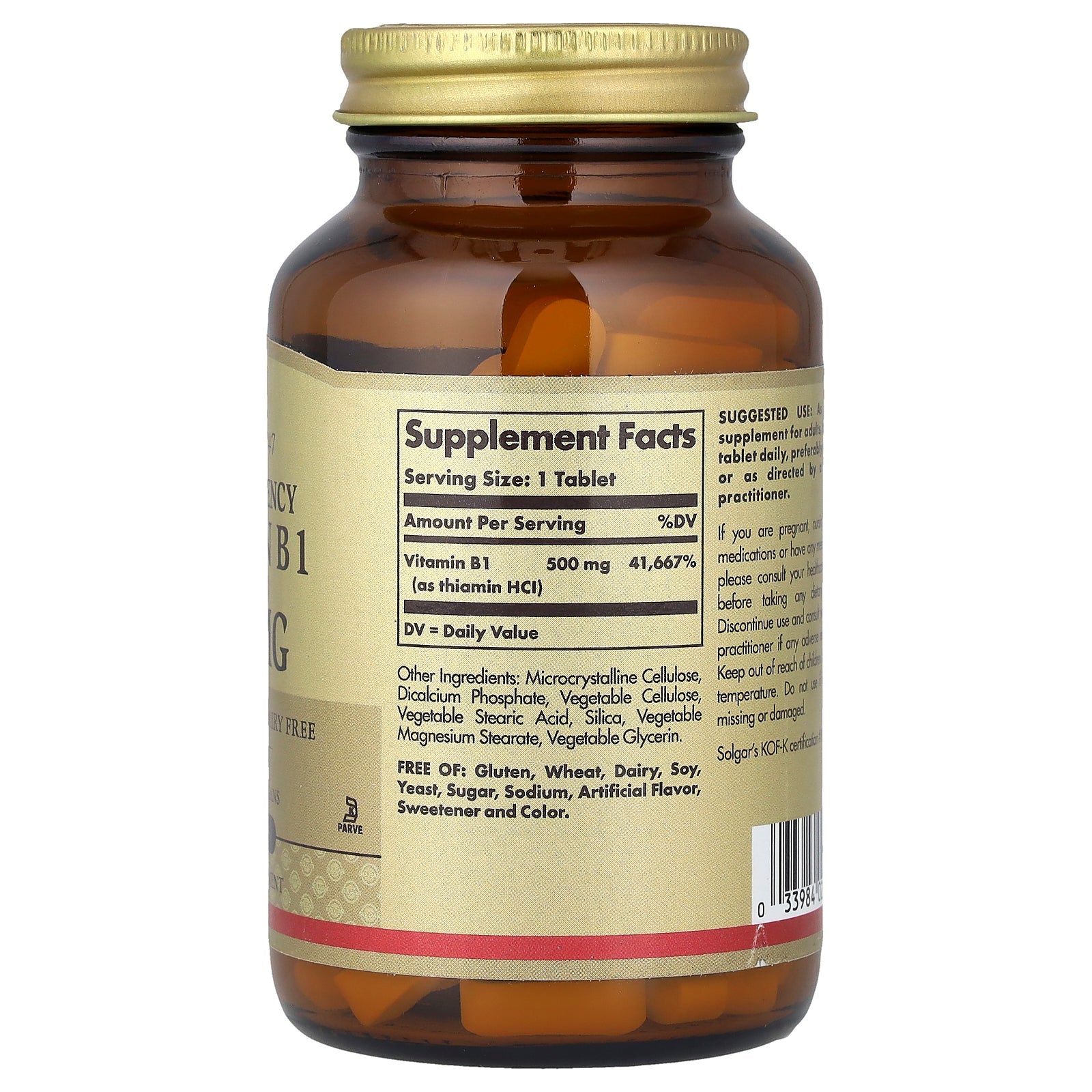 Solgar Super Potency Vitamin B1 500mg 100ct - supplement facts panel