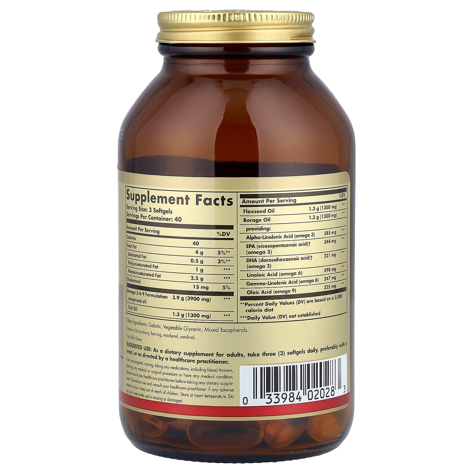 Solgar Omega 3-6-9 1300mg 120ct - supplement facts panel