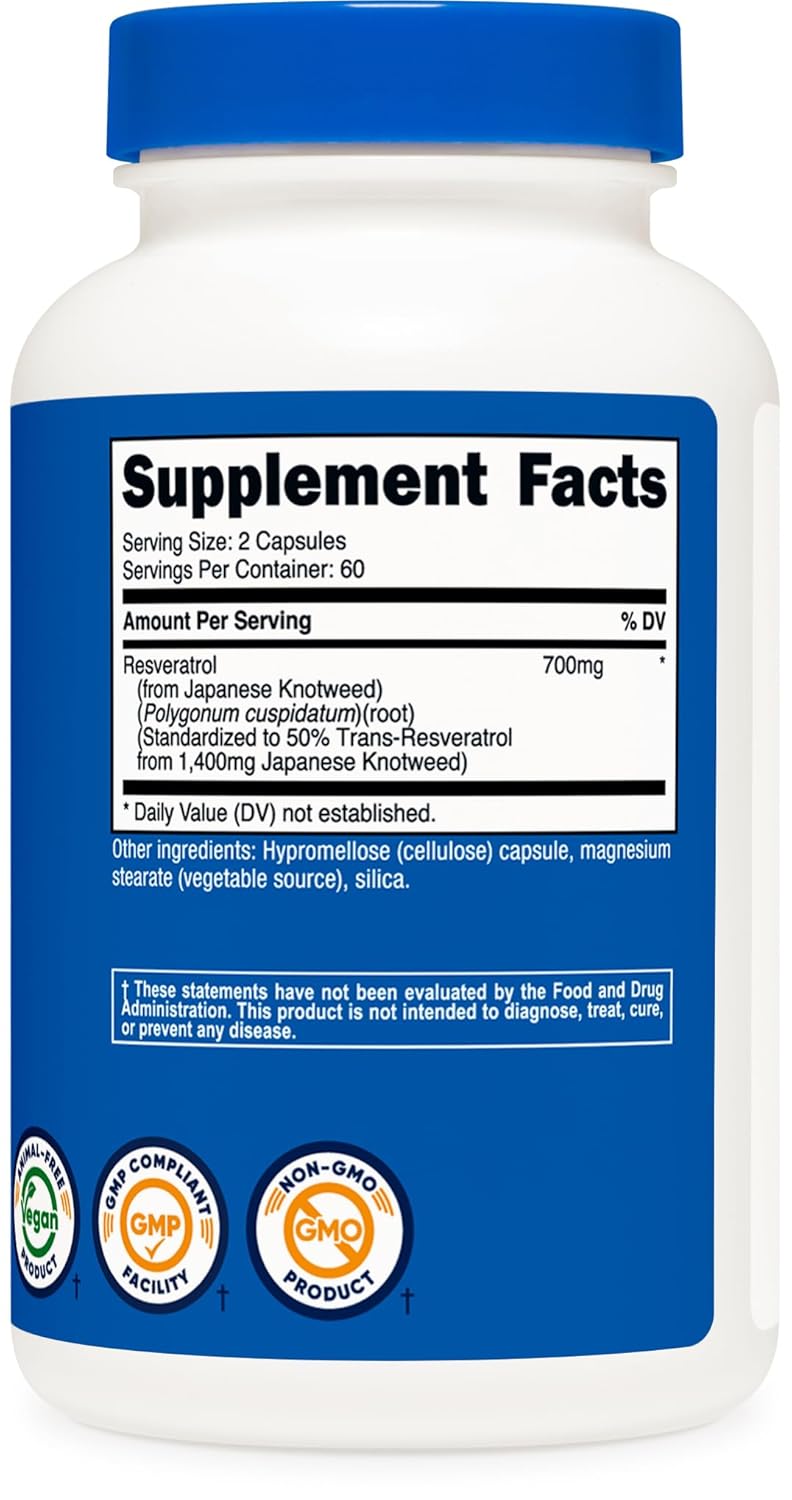 Nutricost Resveratrol 700 mg, 120 Capsules 60 serving - Vegan, Gluten Free, Non-GMO