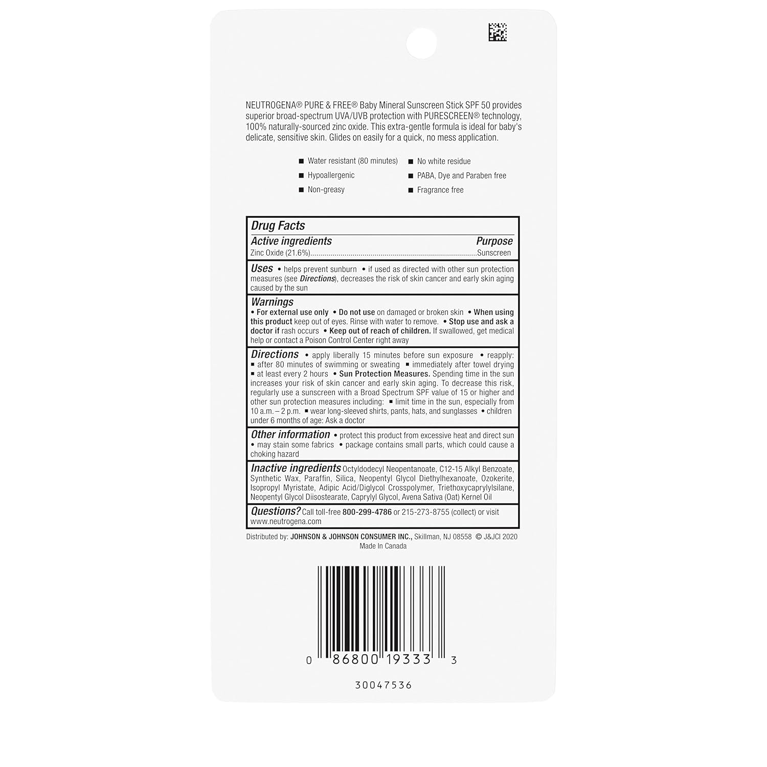 Neutrogena Pure and free baby stick