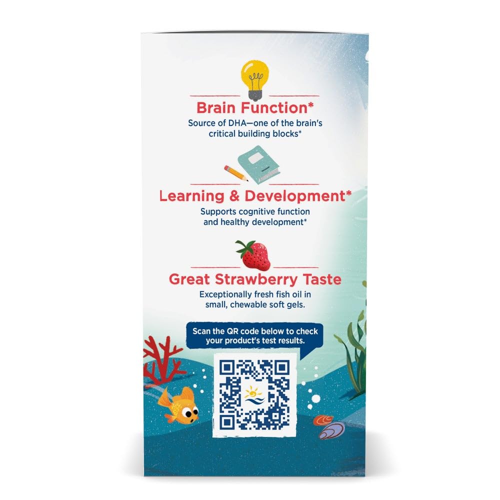 Nordic Naturals Children’S DHA For Omega 3 | Fish Oil For Kids 250 Mg From Arctic Cod Liver Oil | Omega 3 EPA & DHA For Kids 3-6 Yrs| Brain Development & Immunity Strawberry Fish Oil 90 Mini Softgels