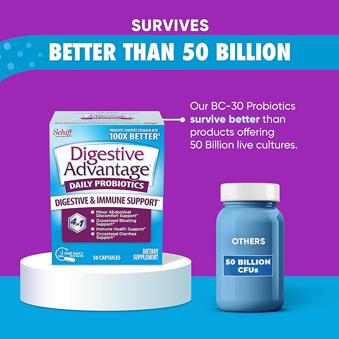 Digestive Advantage Probiotic Capsules Daily Supplement-Survives 100x better than yogurt and leading probiotic-50 Capsules