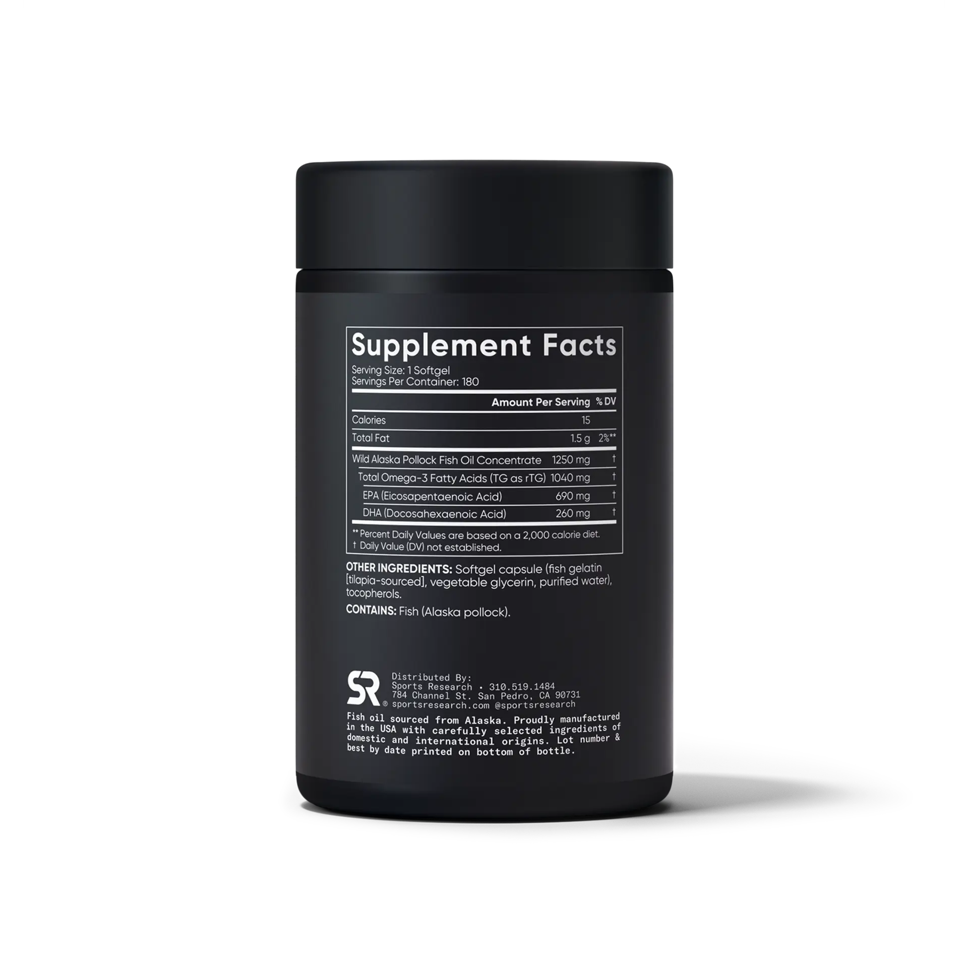 Sports Research Omega-3 Fish Oil Triple Strength 1250mg, 180 Softgels