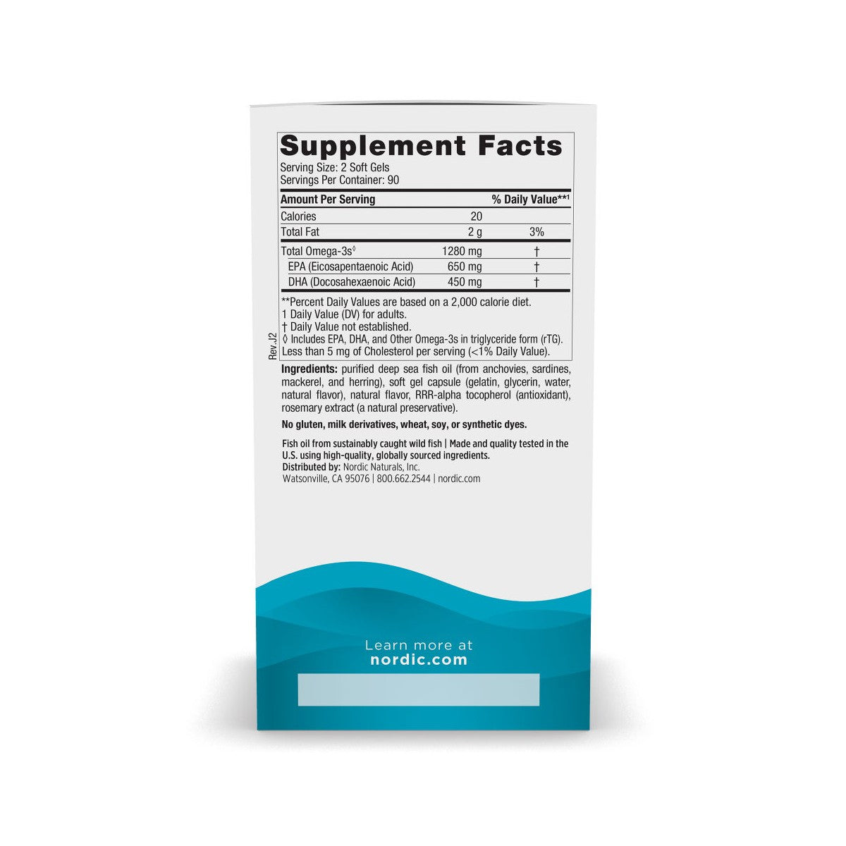Nordic Naturals Ultimate Omega 1280mg 180ct - back of bottle with supplement facts