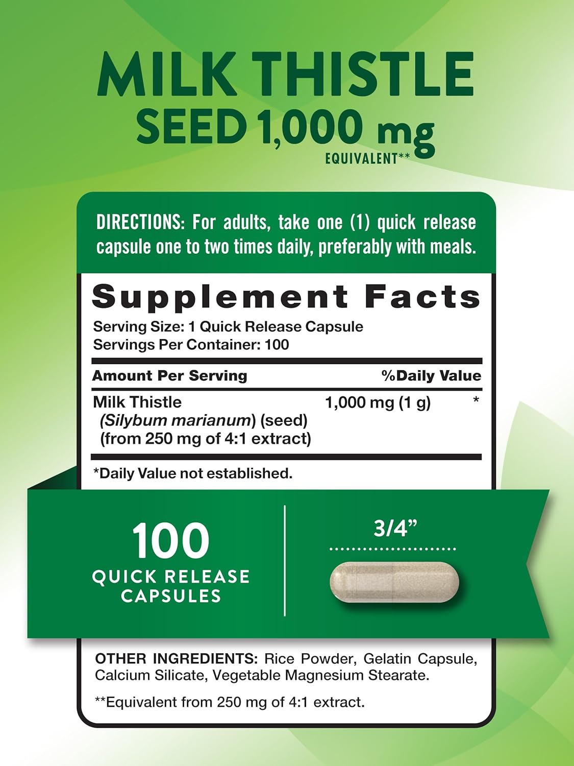 Nature Truth Milk Thistle 1000 mg 100 quick release capsule