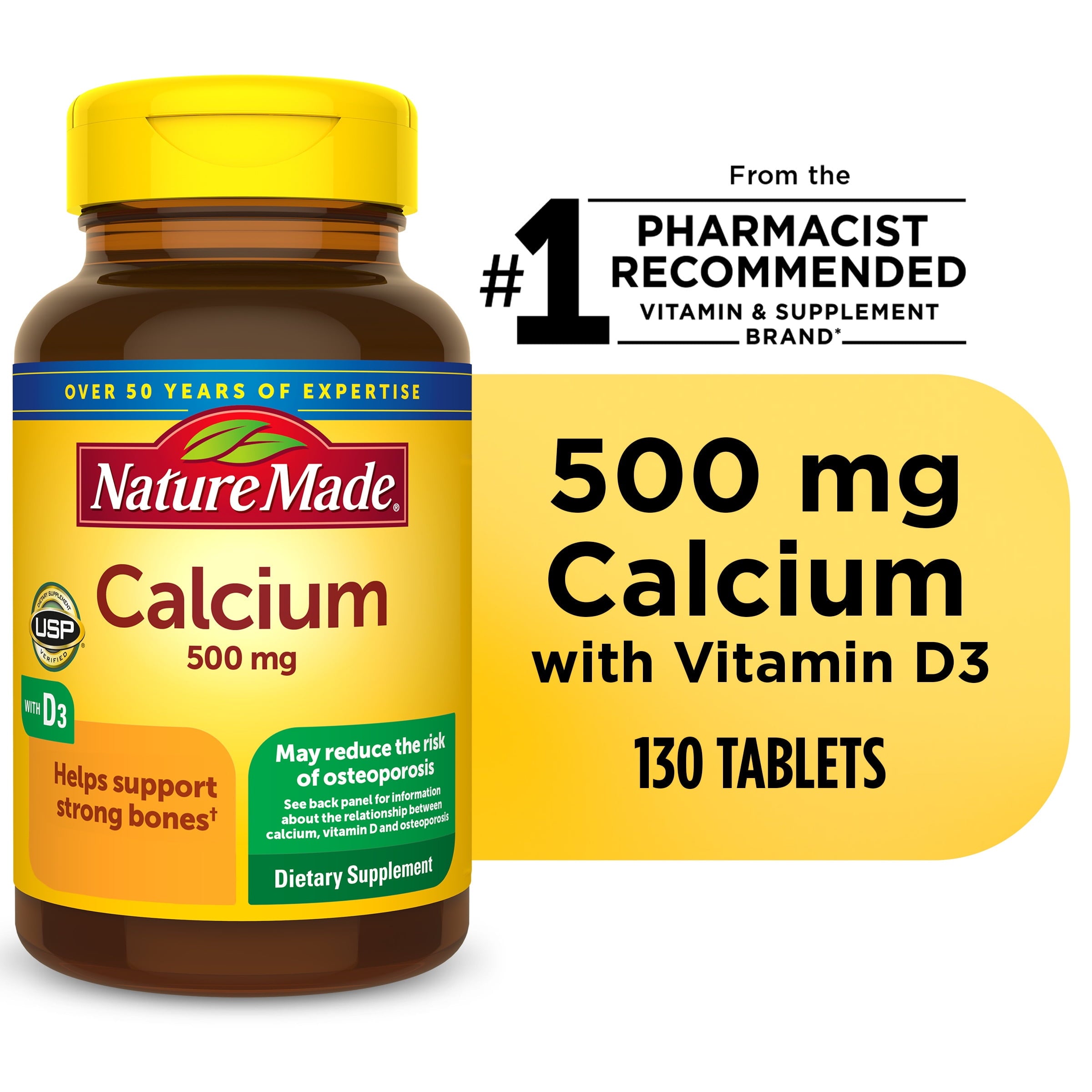 Nature Made Calcium 500mg with D3 130ct - front of bottle