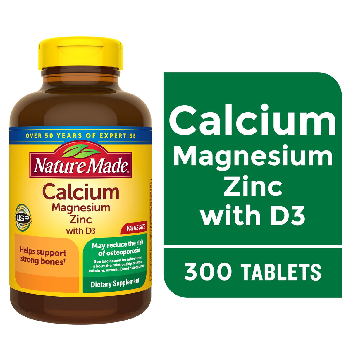 Nature Made Calcium Magnesium Zinc 300ct - front of bottle