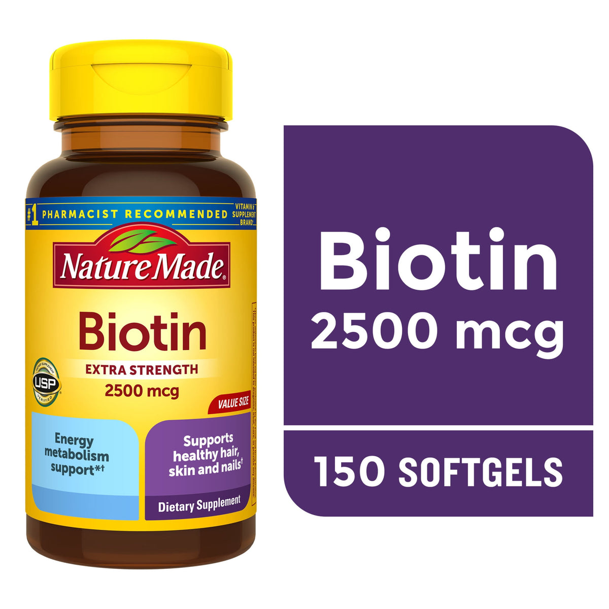 Nature Made Biotin Extra Strength 2500mcg 150ct - front of bottle