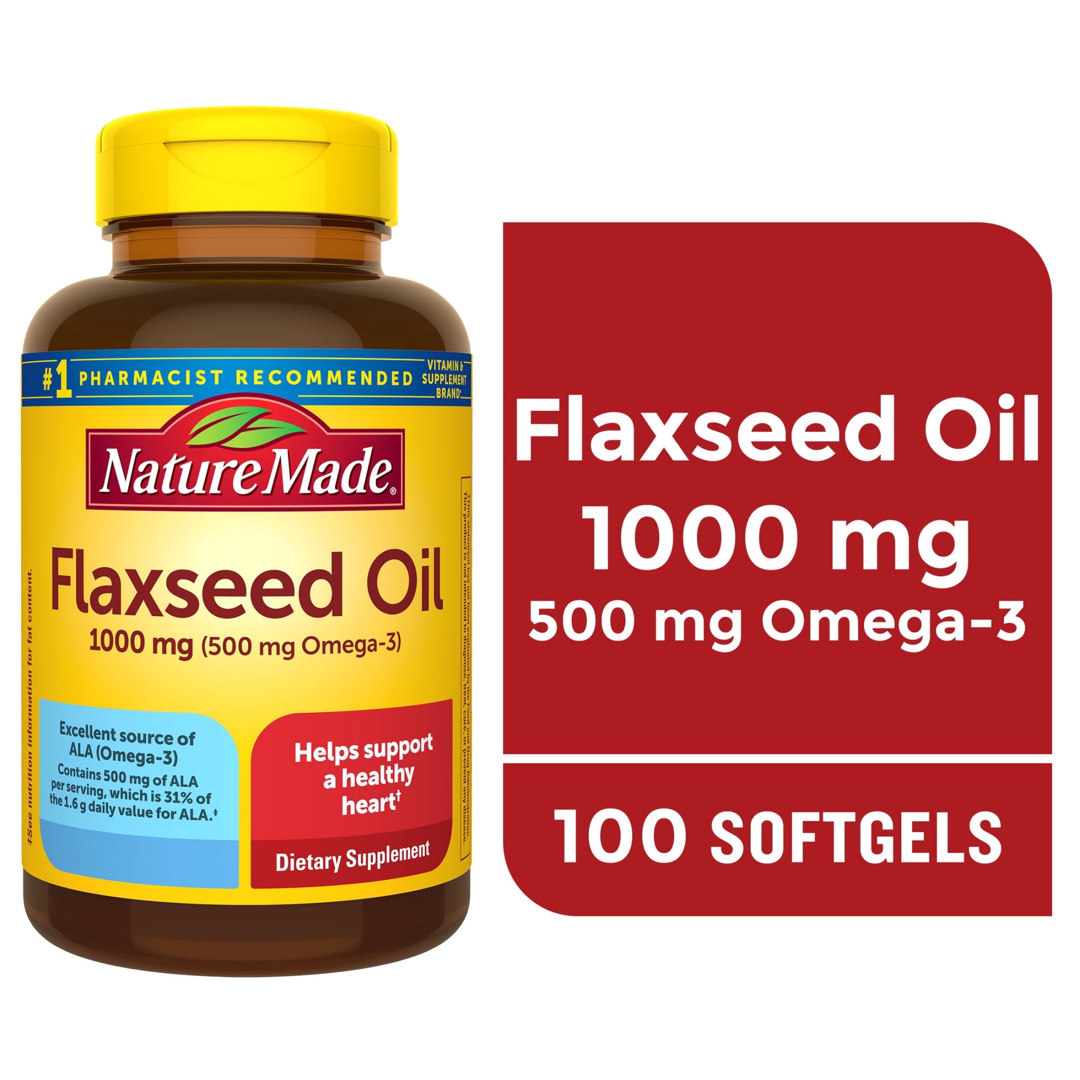 Nature Made Flaxseed Oil 1000mg 100ct - front of bottle