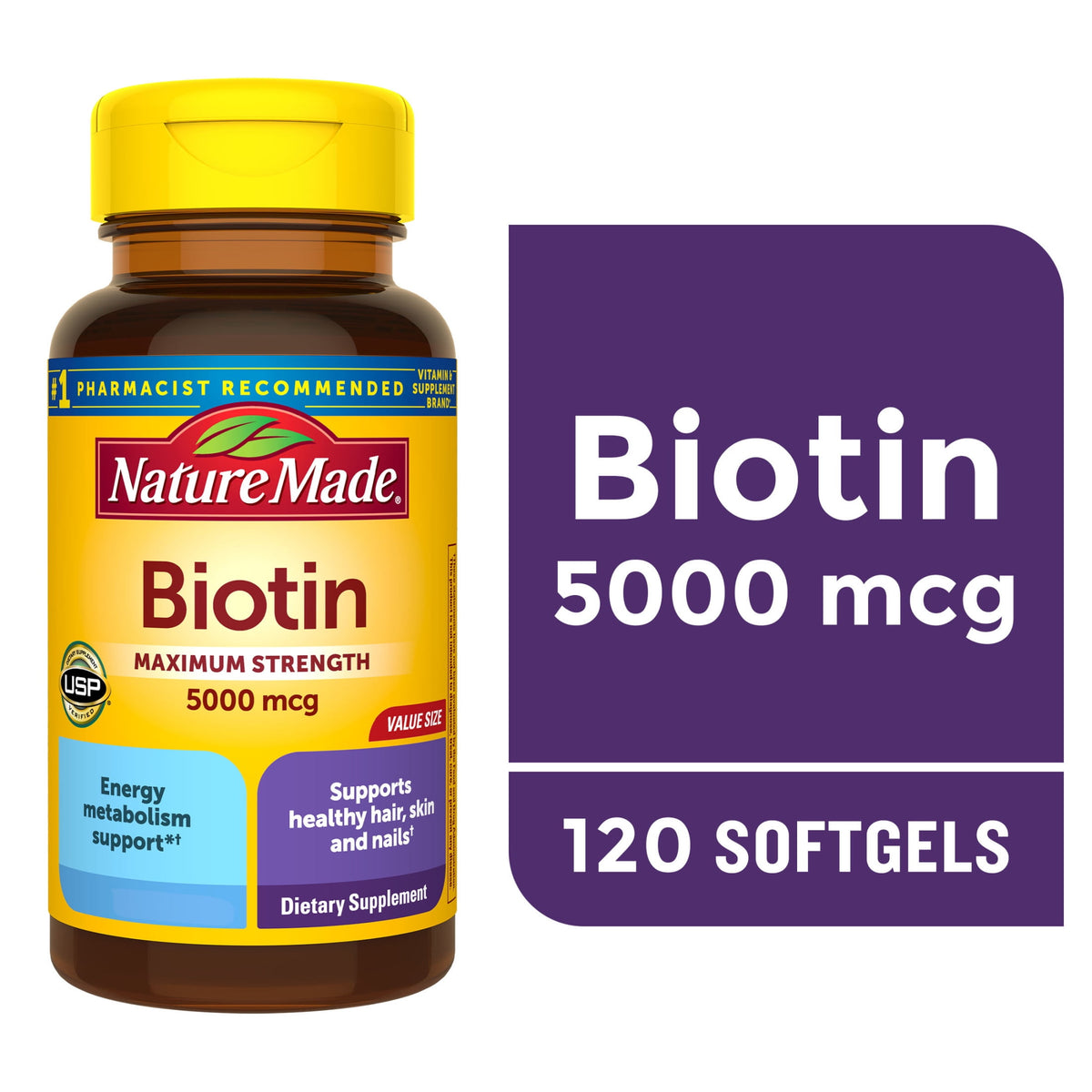 Nature Made Biotin Max Strength 5000mcg 120ct - front of bottle