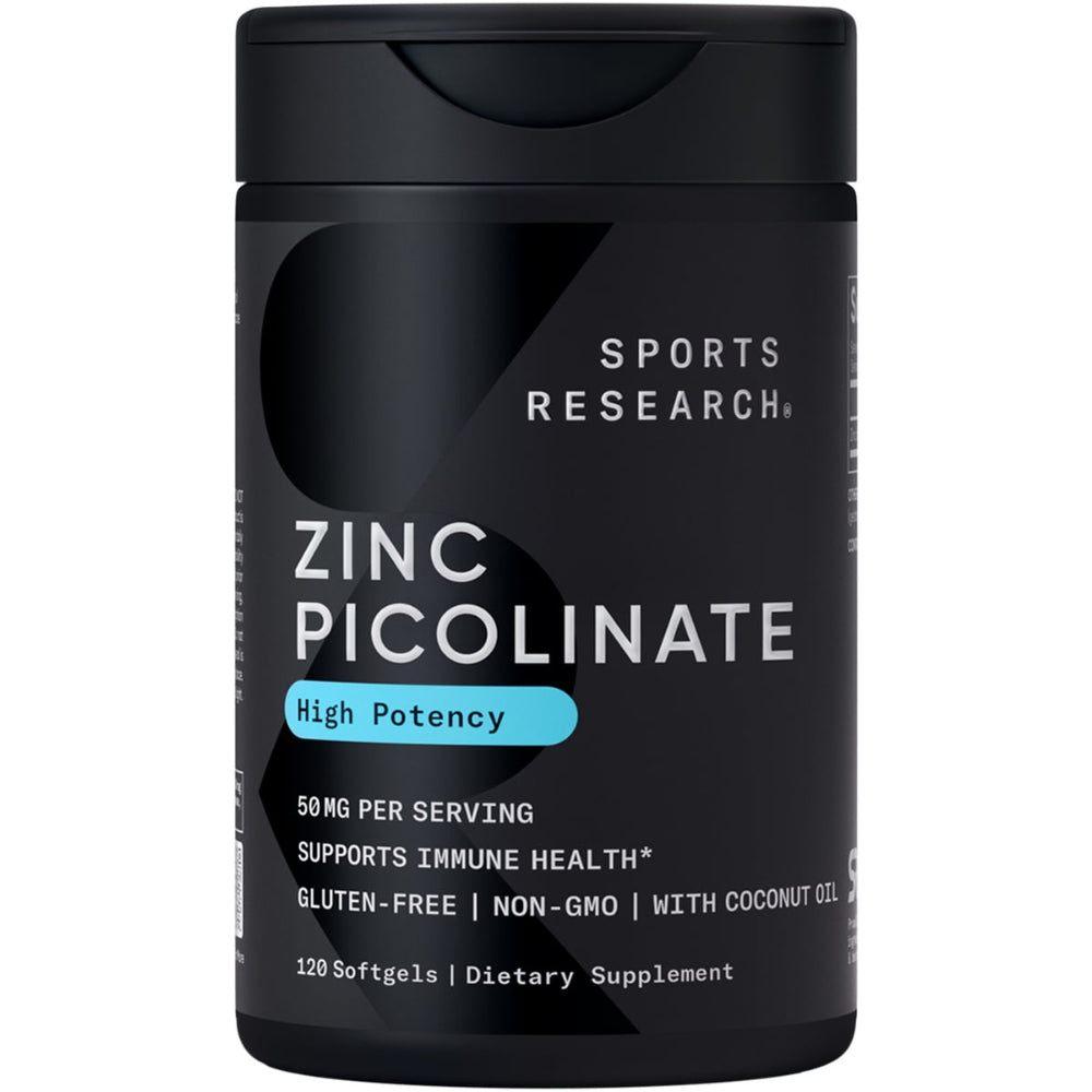 Sports Research Zinc Picolinate 50mg 120 Softgels - front of bottle