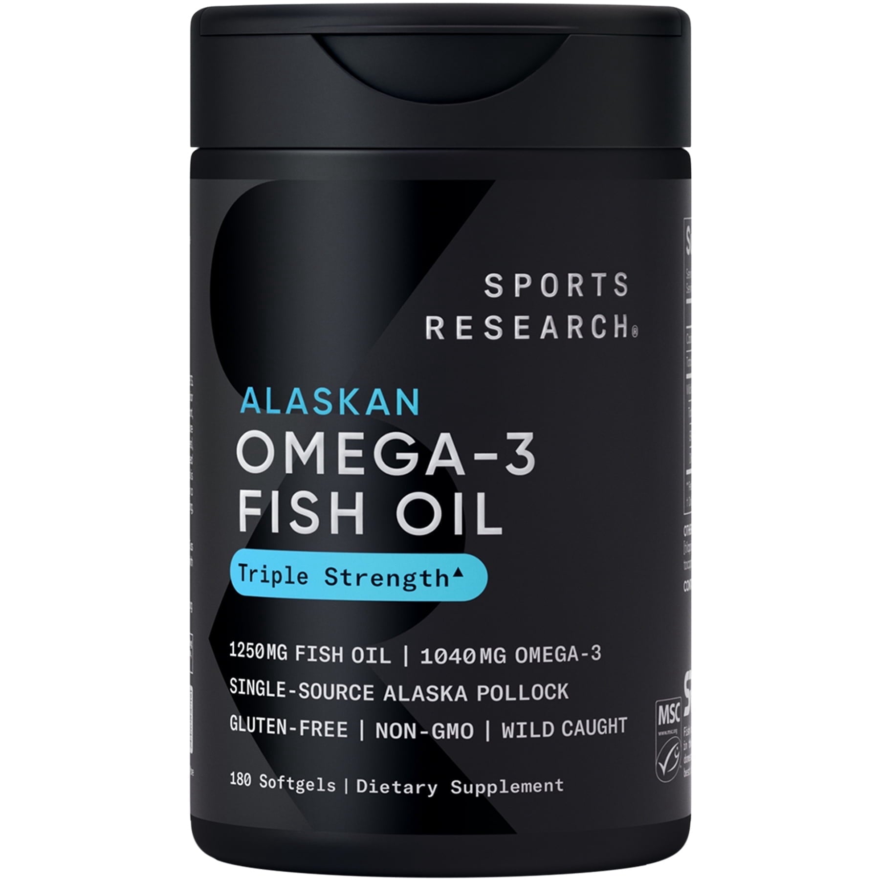 Sports Research Omega-3 Fish Oil Triple Strength 1250mg 180ct - front of bottle
