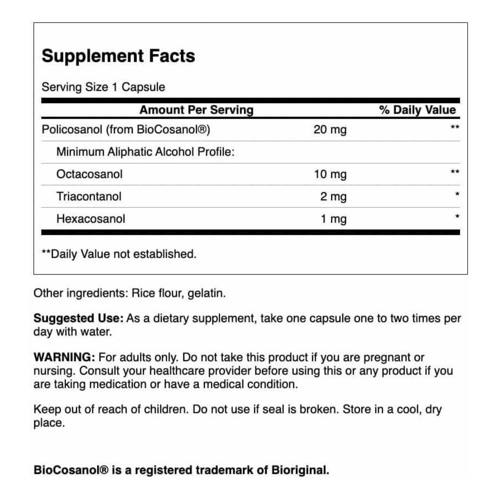 Swanson Policosanol 20mg, 60 Capsules