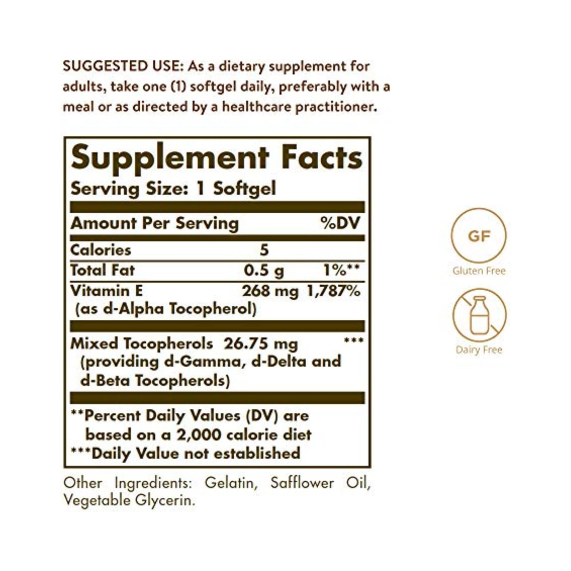 Solgar Vitamin E 268mg (400 IU), 100 Softgels