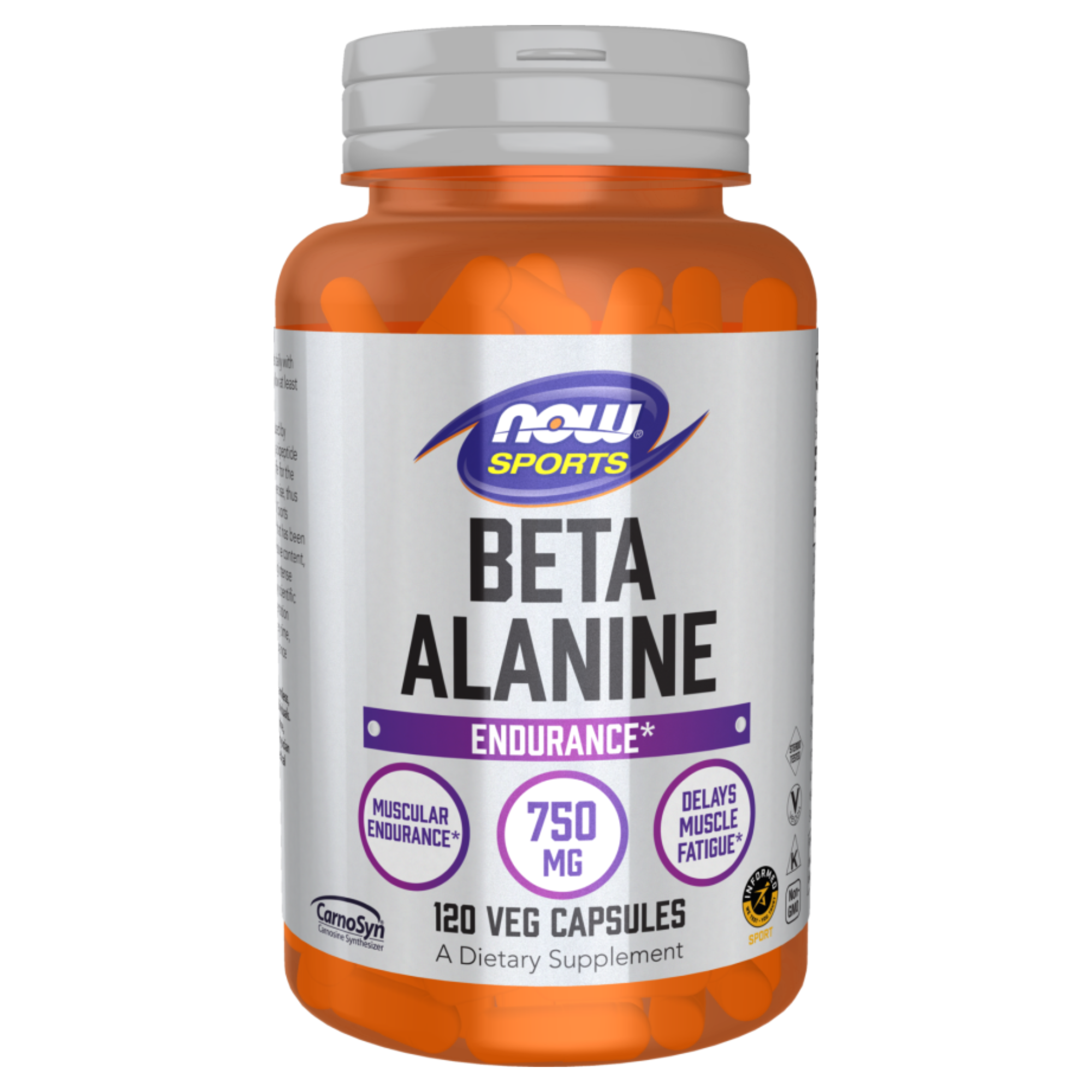 NOW Sports Beta Alanine 750mg 120 capsules front of bottle