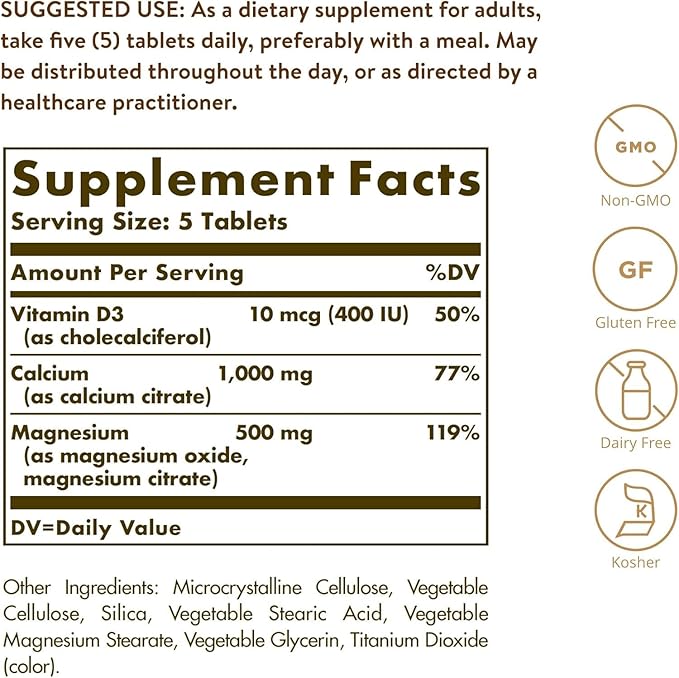Solgar Calcium Magnesium with Vitamin D3, 300 Tablets - Promotes Healthy Bones, Supports Nerve & Muscle Function - Highly Absorbable Form - Non-GMO, Gluten Free, Dairy Free, Kosher - 60 Servings