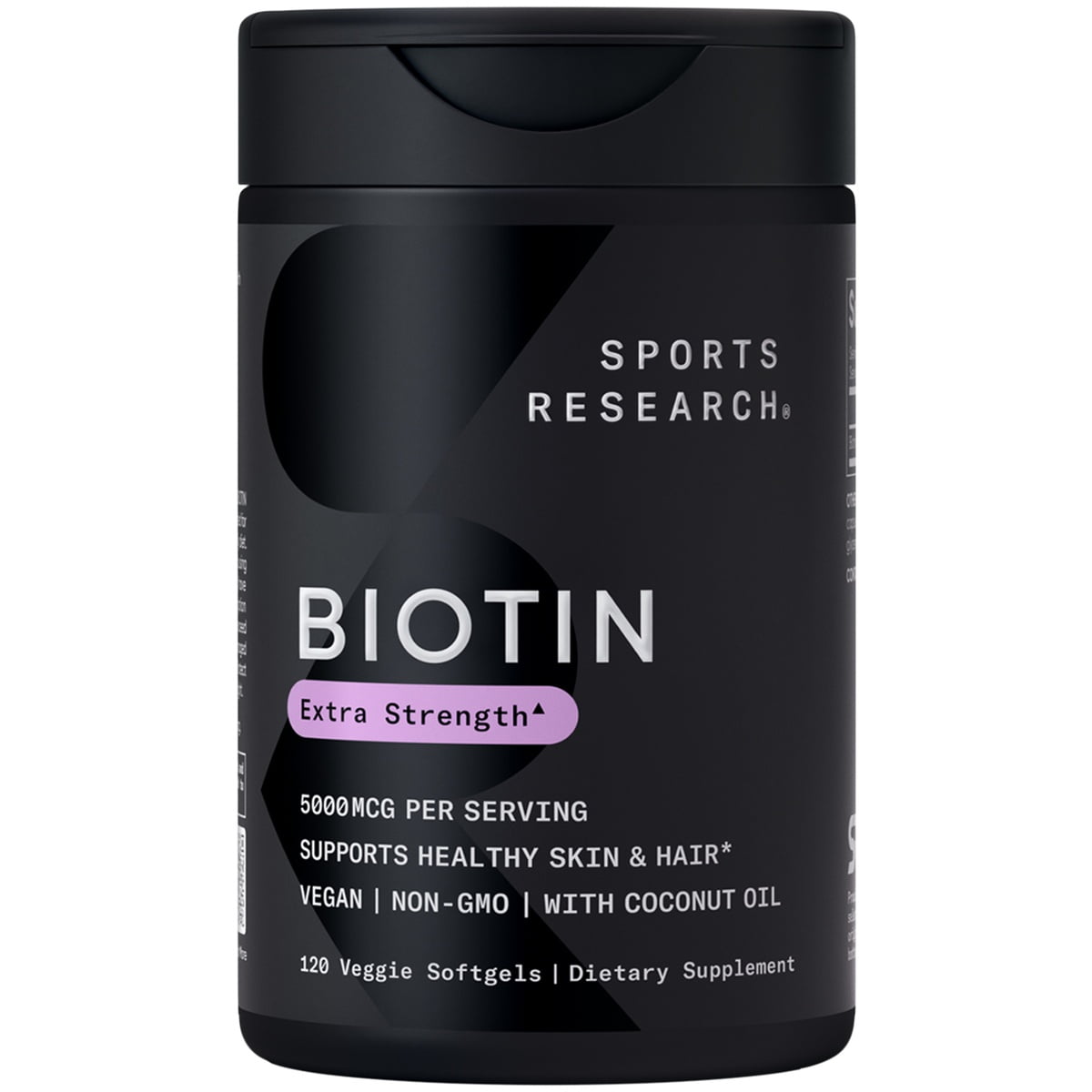 Sports Research Biotin 5000mcg 120 Veggie Softgels - front of bottle