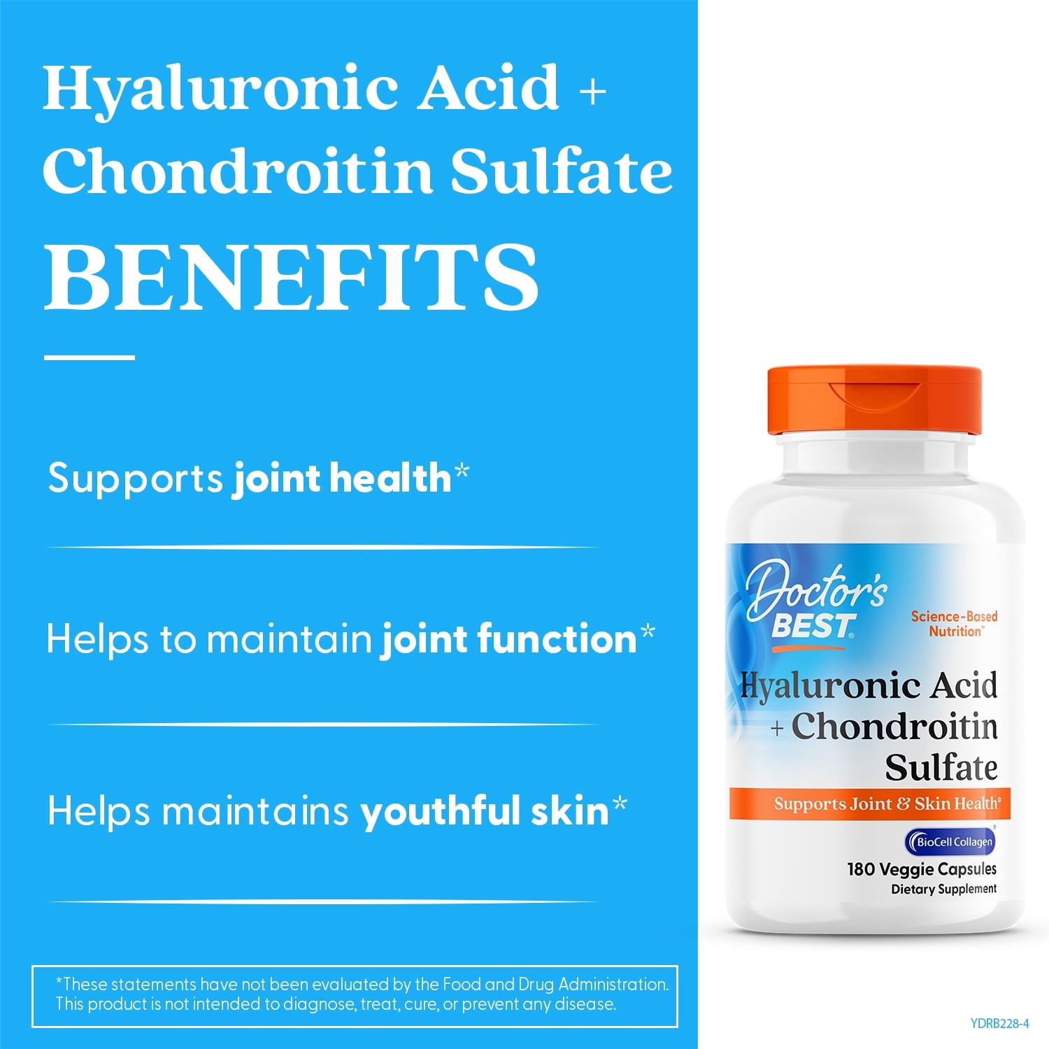 Doctor's Best Hyaluronic Acid Chondroitin Sulfate 180ct - supplement facts panel