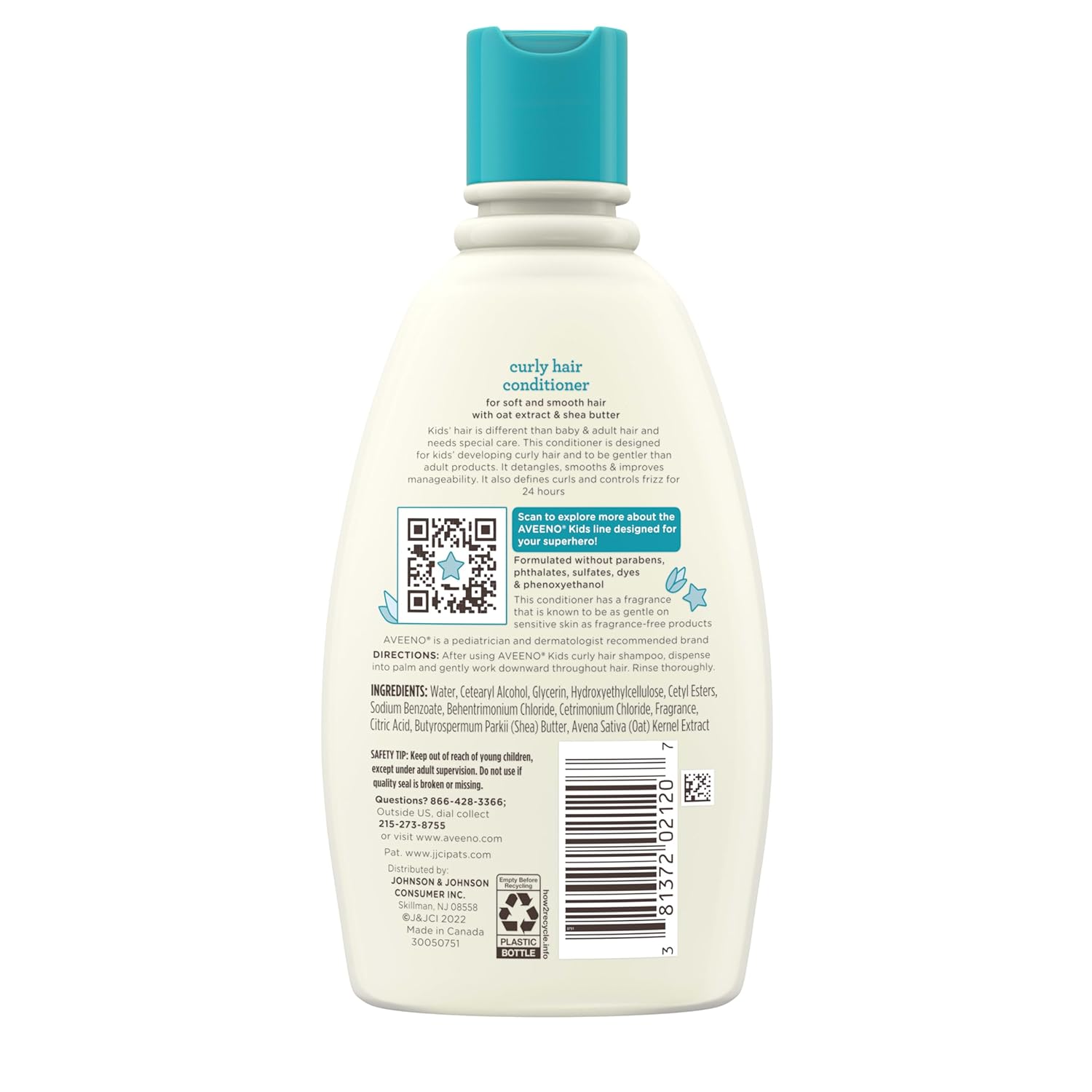 Aveeno Baby Kids Curly Hair Conditioner With Oat Extract & Shea Butter, Gently Nourishes & Hydrates For Defined Curls, Tear-Free & Suitable For Sensitive Skin, Hypoallergenic, 12 Fl. Oz, 1 Count