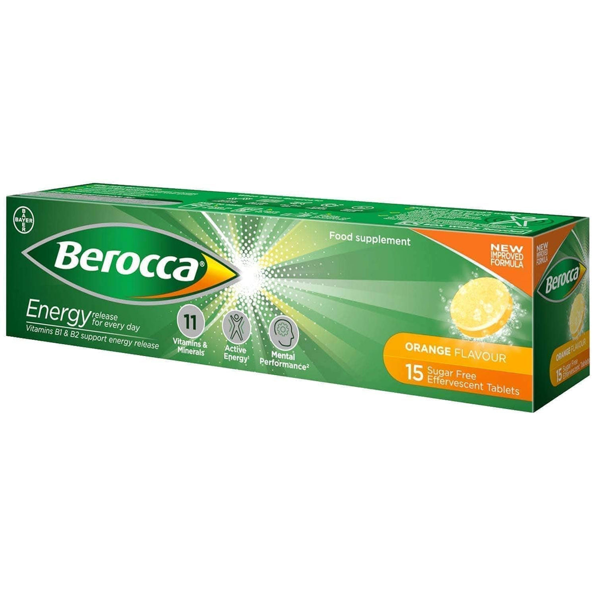 Beroccas Energy Orange Flavour, 15 Sugar-Free Effervescent Tablets (From UK)