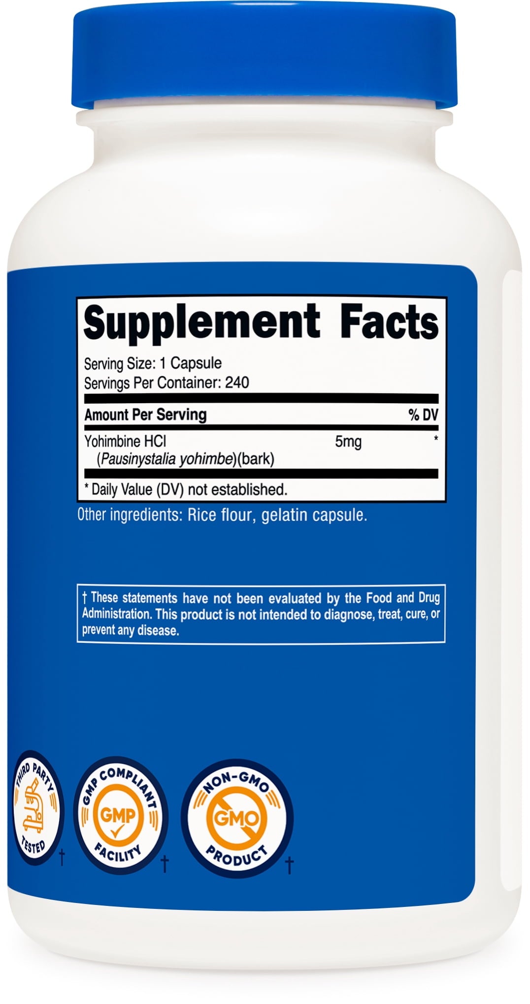 Nutricost Yohimbine HCl 5mg 240ct - packaging detail