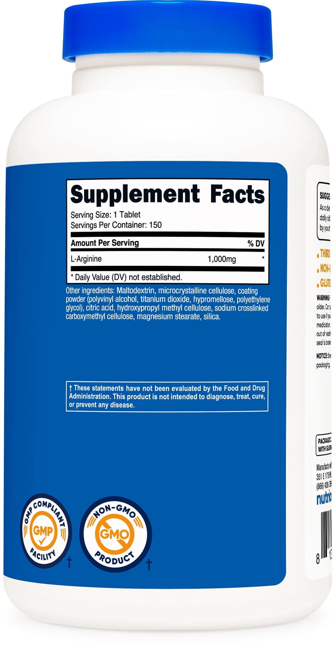 Nutricost L-Arginine 1000mg 150ct - packaging detail