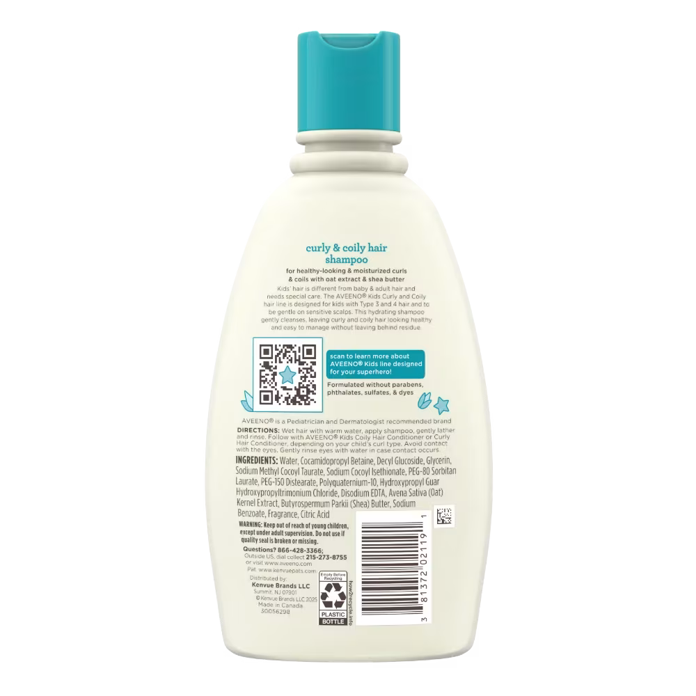 Aveeno Kids Curly & Coily Hair Shampoo, 12 fl oz