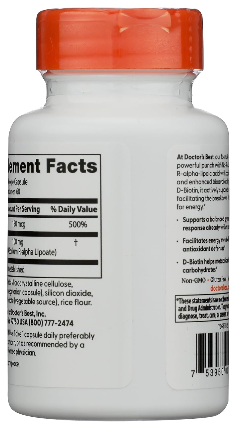 Doctor's Best Best Stabilized R-Lipoic Acid, 100mg, Veggie Caps 60
