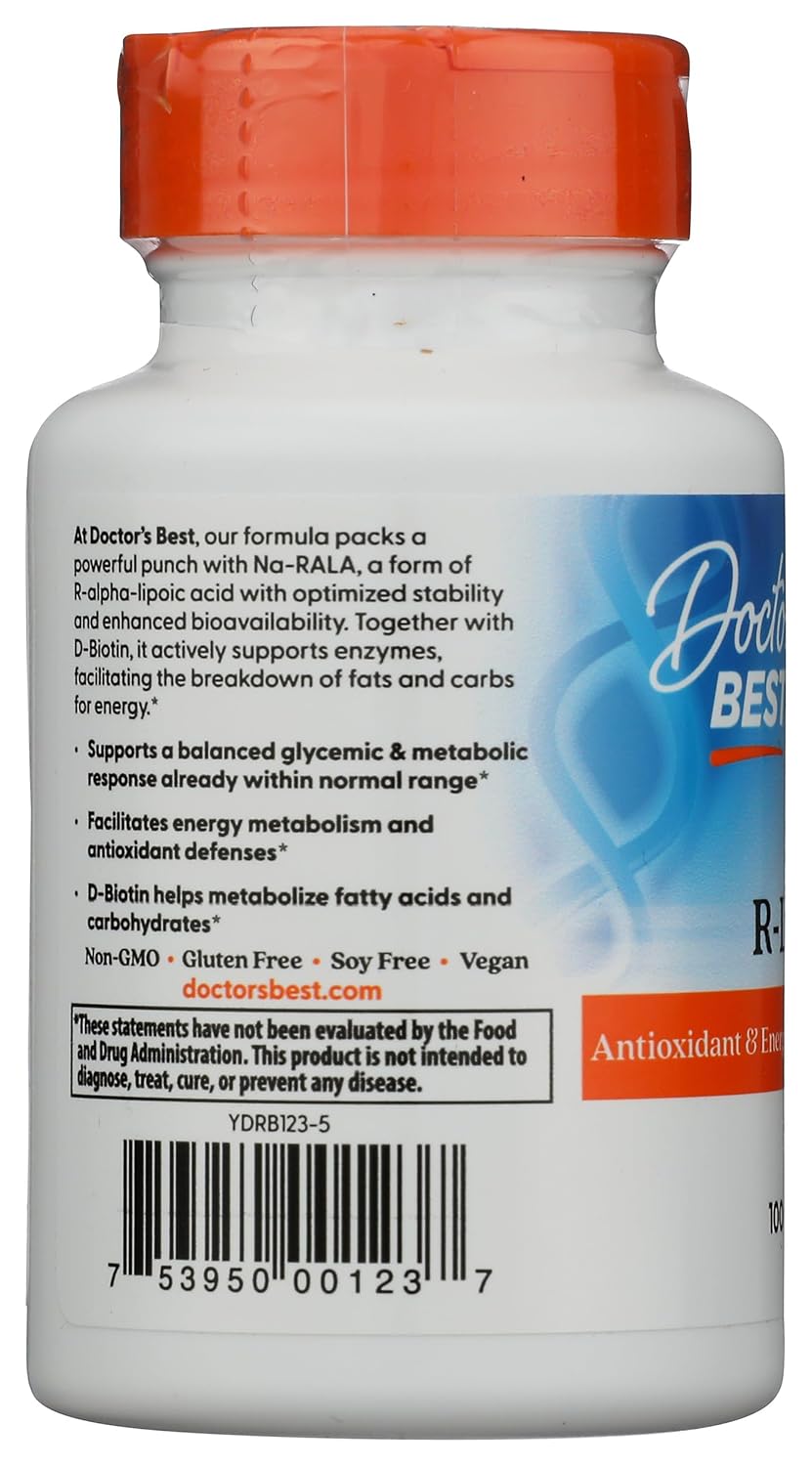 Doctor's Best Best Stabilized R-Lipoic Acid, 100mg, Veggie Caps 60