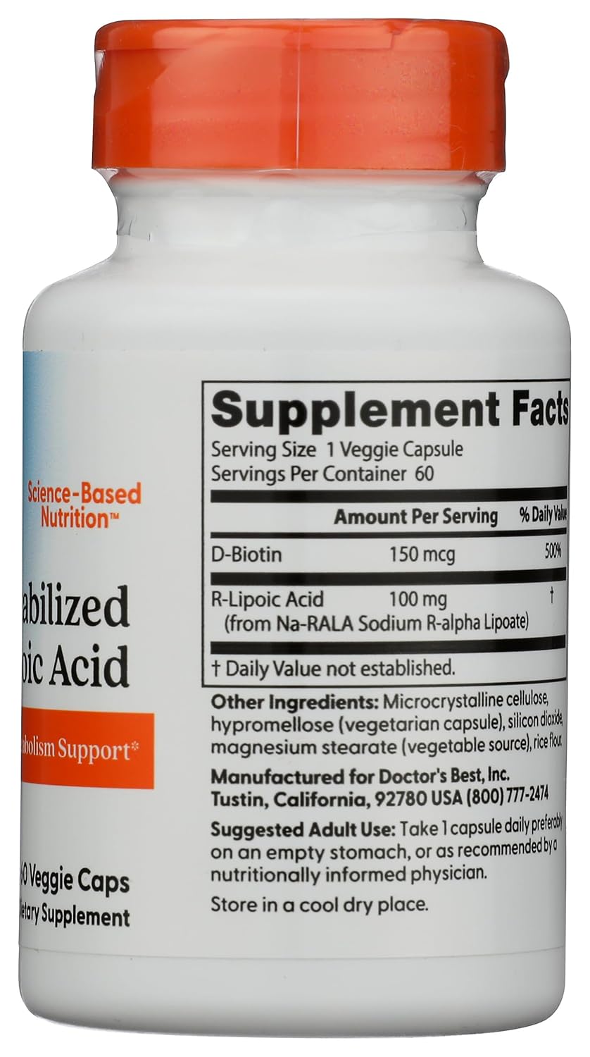 Doctor's Best Best Stabilized R-Lipoic Acid, 100mg, Veggie Caps 60