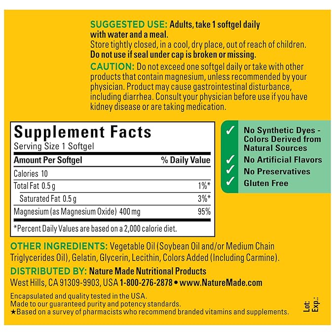 Nature Made High Potency Magnesium 400 mg Softgels, 110 count : 110 count