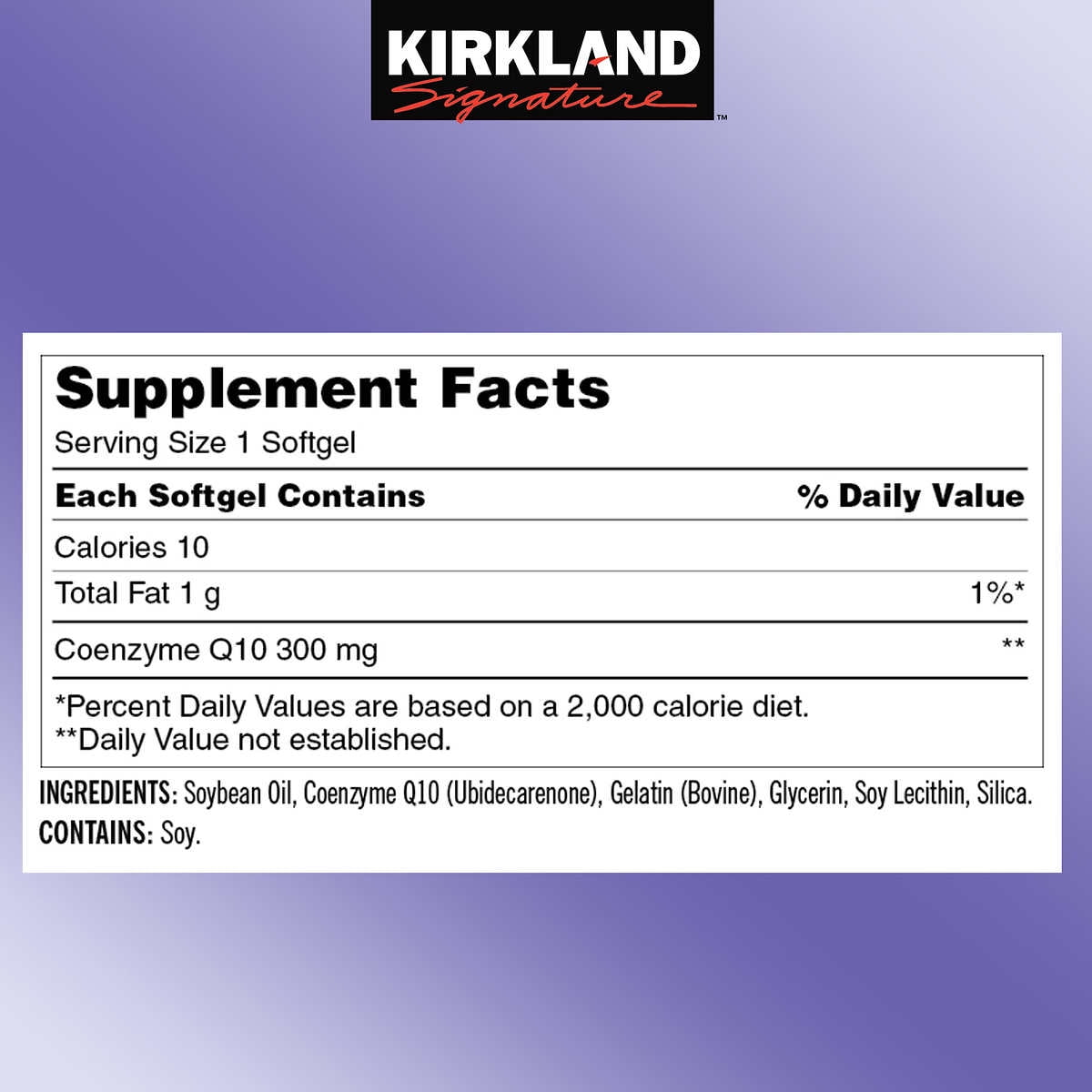 Kirkland Signature CoQ10 300mg 100ct - side panel