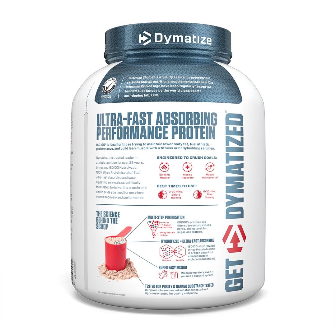 Dymatize Nutrition ISO100 Hydrolyzed Whey Protein Isolate | Fast-Digesting | Muscle Recovery Formula with Amino Acids | Low Sugar & Fat | Gourmet Chocolate | 5 lbs