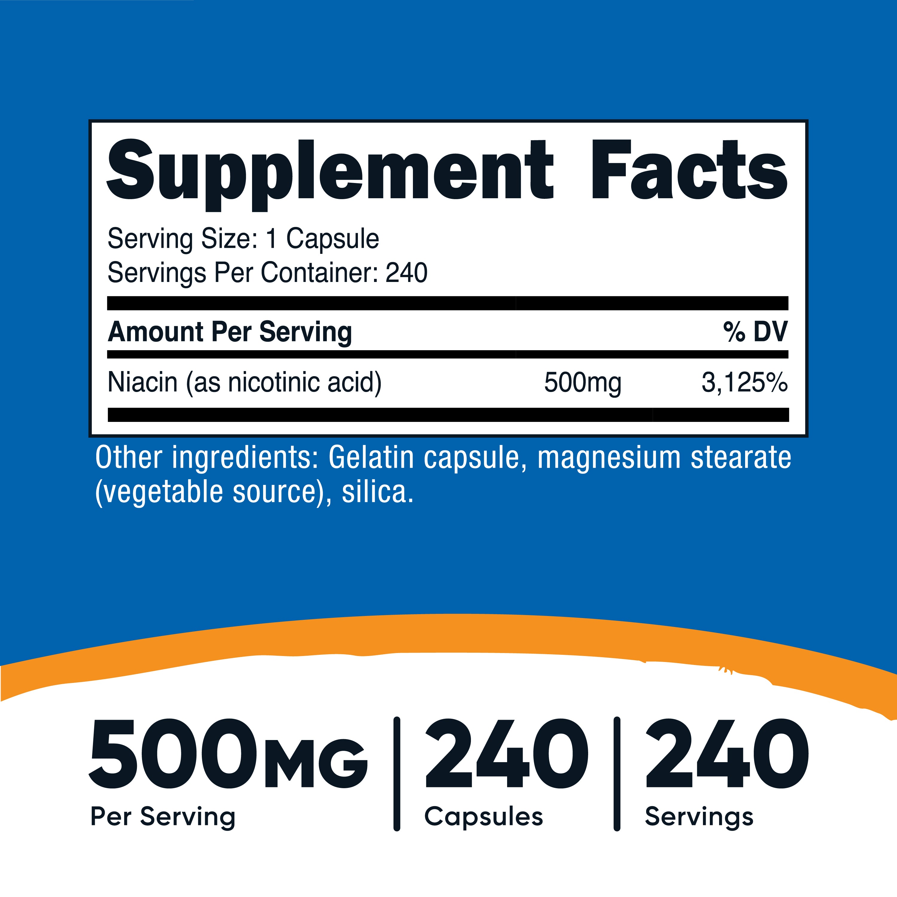 Nutricost Niacin 500mg 240ct - supplement facts