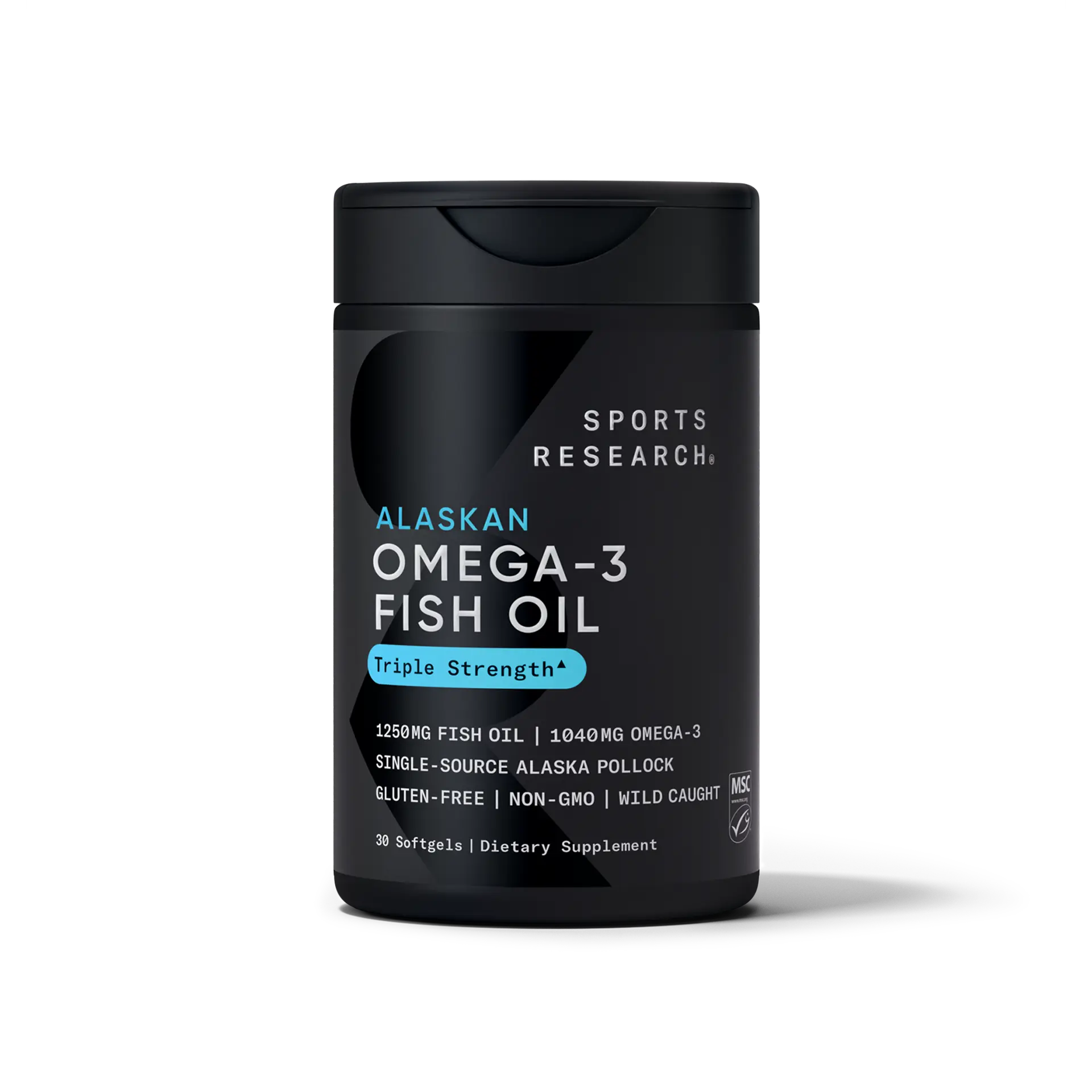 Sports Research Omega-3 Fish Oil 1250mg 30 Softgels - front of bottle