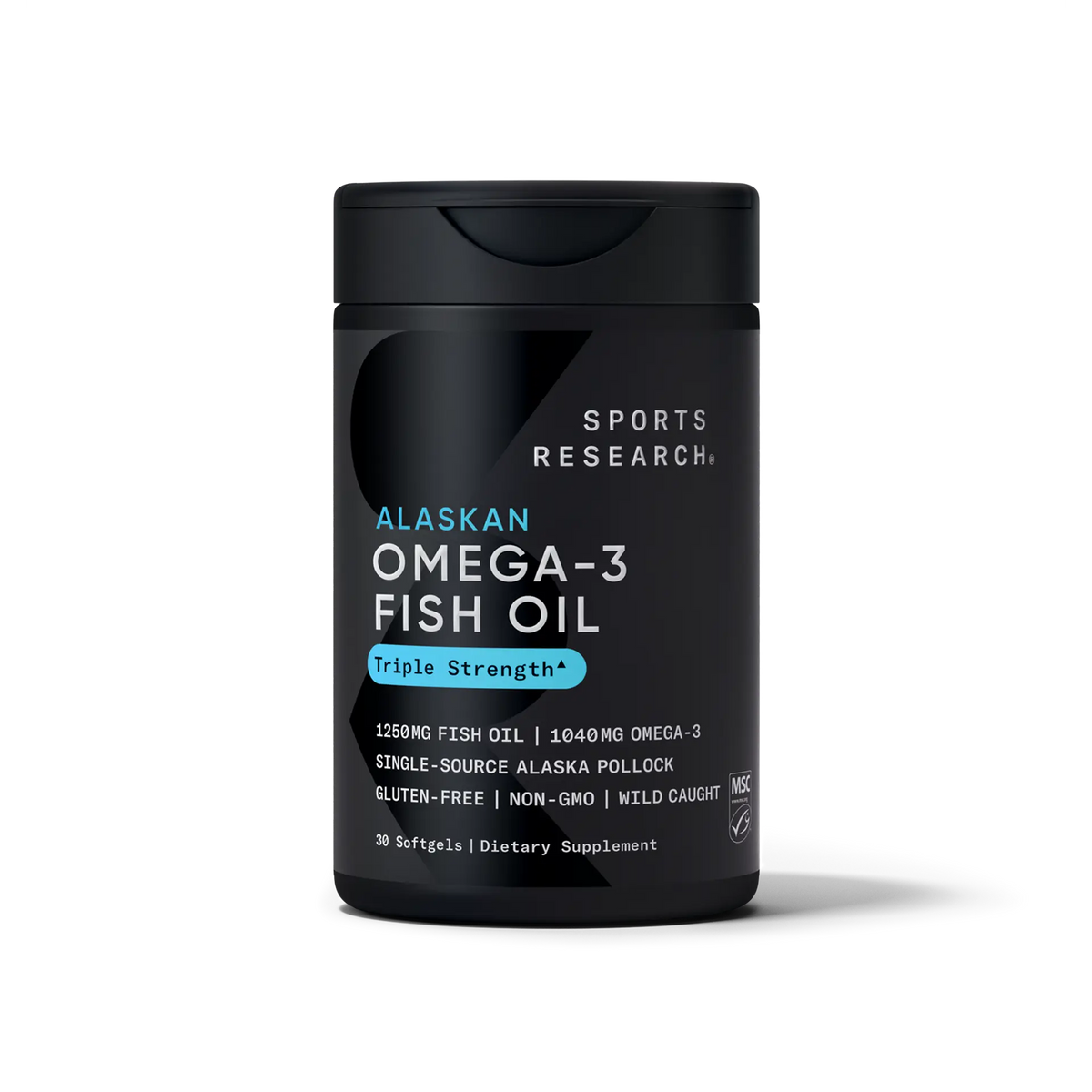 Sports Research Omega-3 Fish Oil 1250mg 30 Softgels - front of bottle