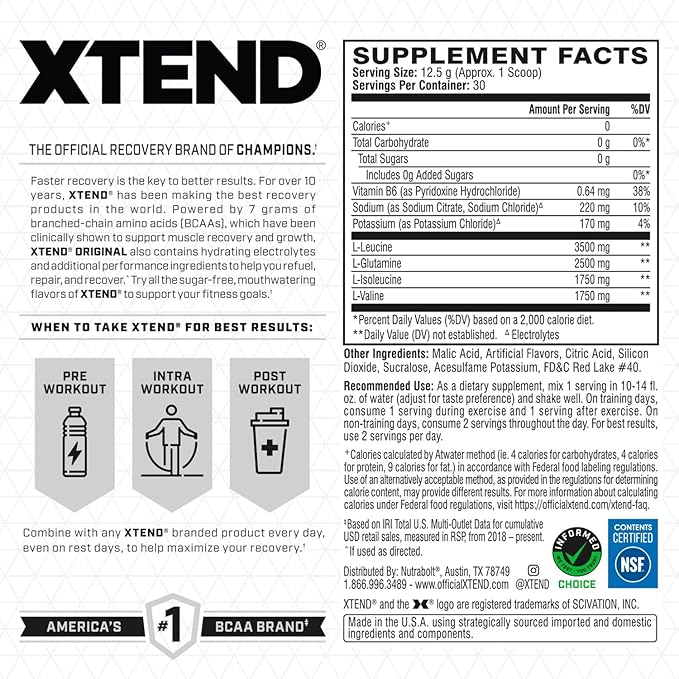 Xtend Scivation Bcaas Powder For Adults (Pre-Workout, 7G Bcaas, 0G Carbs,Sugar & Calories, 3.5 Leucine, 2.5G L-Glutamine, 1G Citrulline Malate) - 402Gm, 30 Servings (Watermelon)