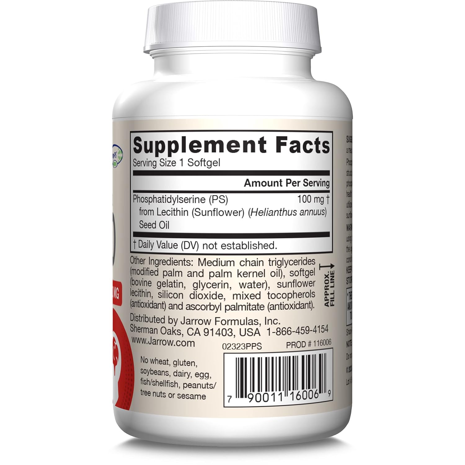 Jarrow Formulas PS100 Phosphatidylserine 100 mg Non-GMO, Soy-Free - 60 Softgels